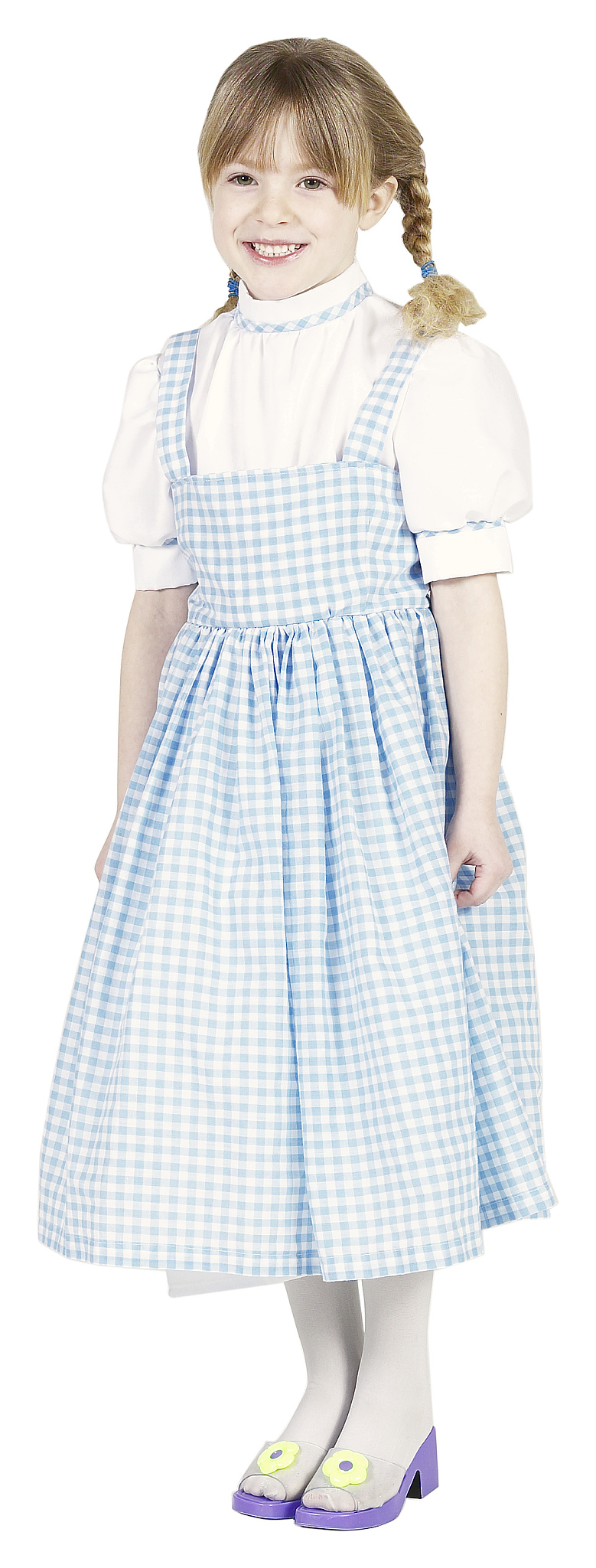 描述一款女童连衣裙收腰长款宽松裙摆碎花方领泡泡袖后背斜叉优质面料140字