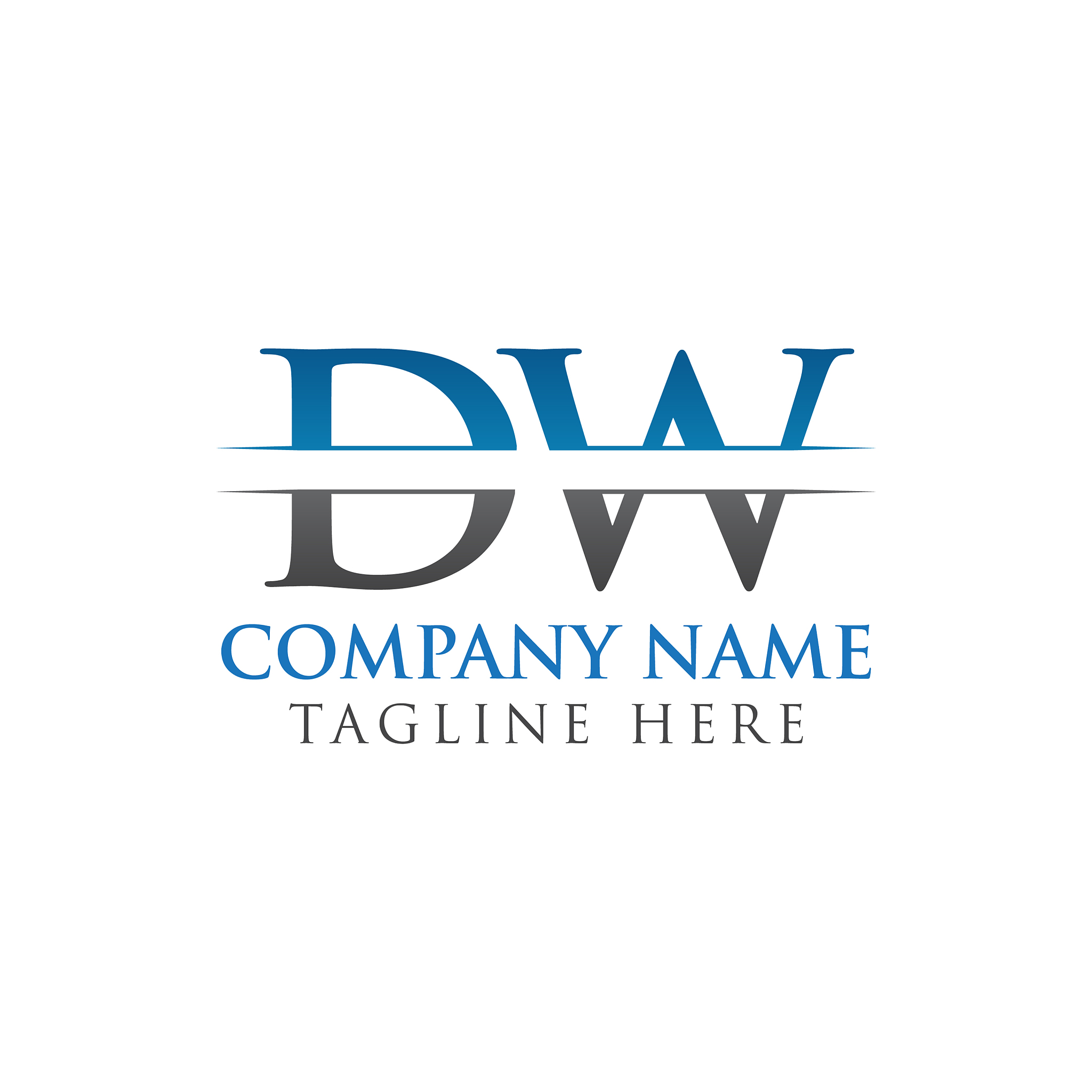 initial dw letter logo design with blue and grey