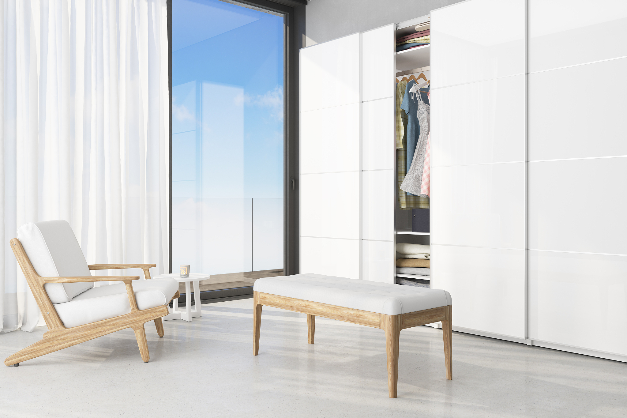 modern wardrobe in the room