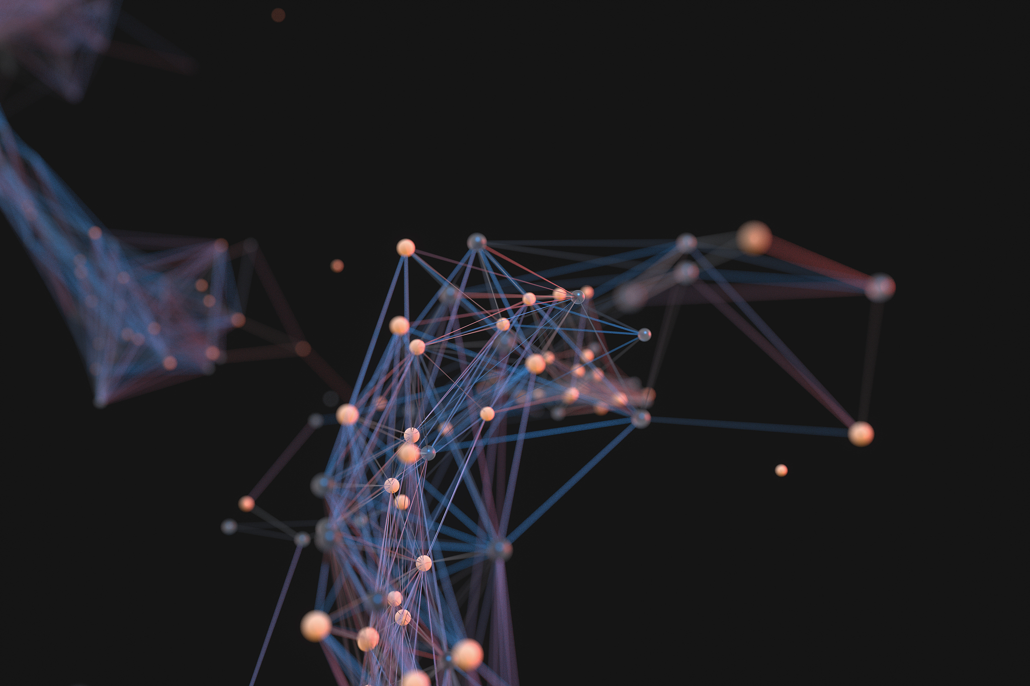gene lines and nodes, biological gene structure, 3d rendering.