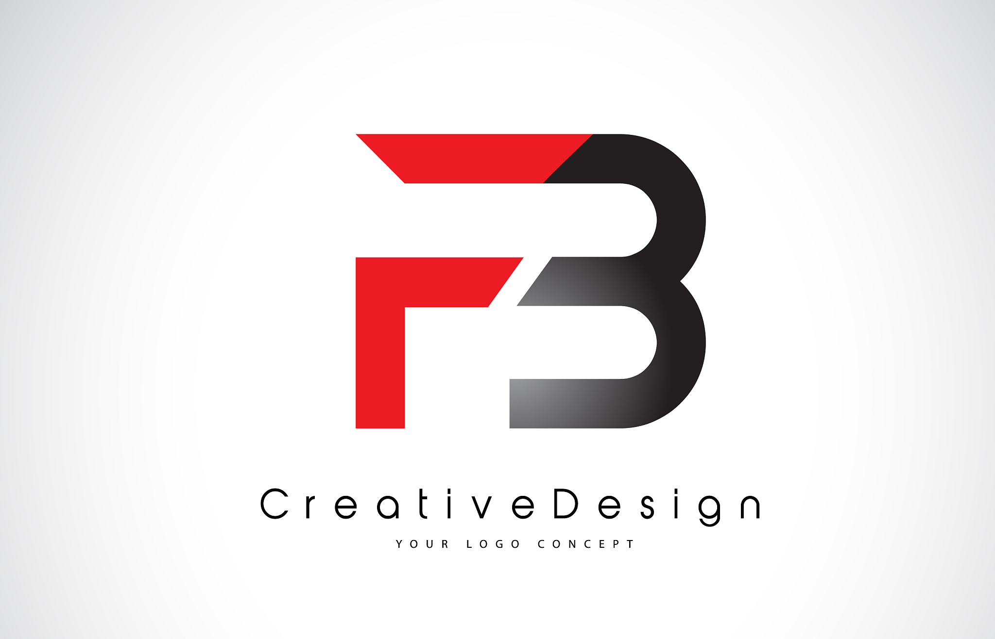 red and black fb f b letter logo design creative