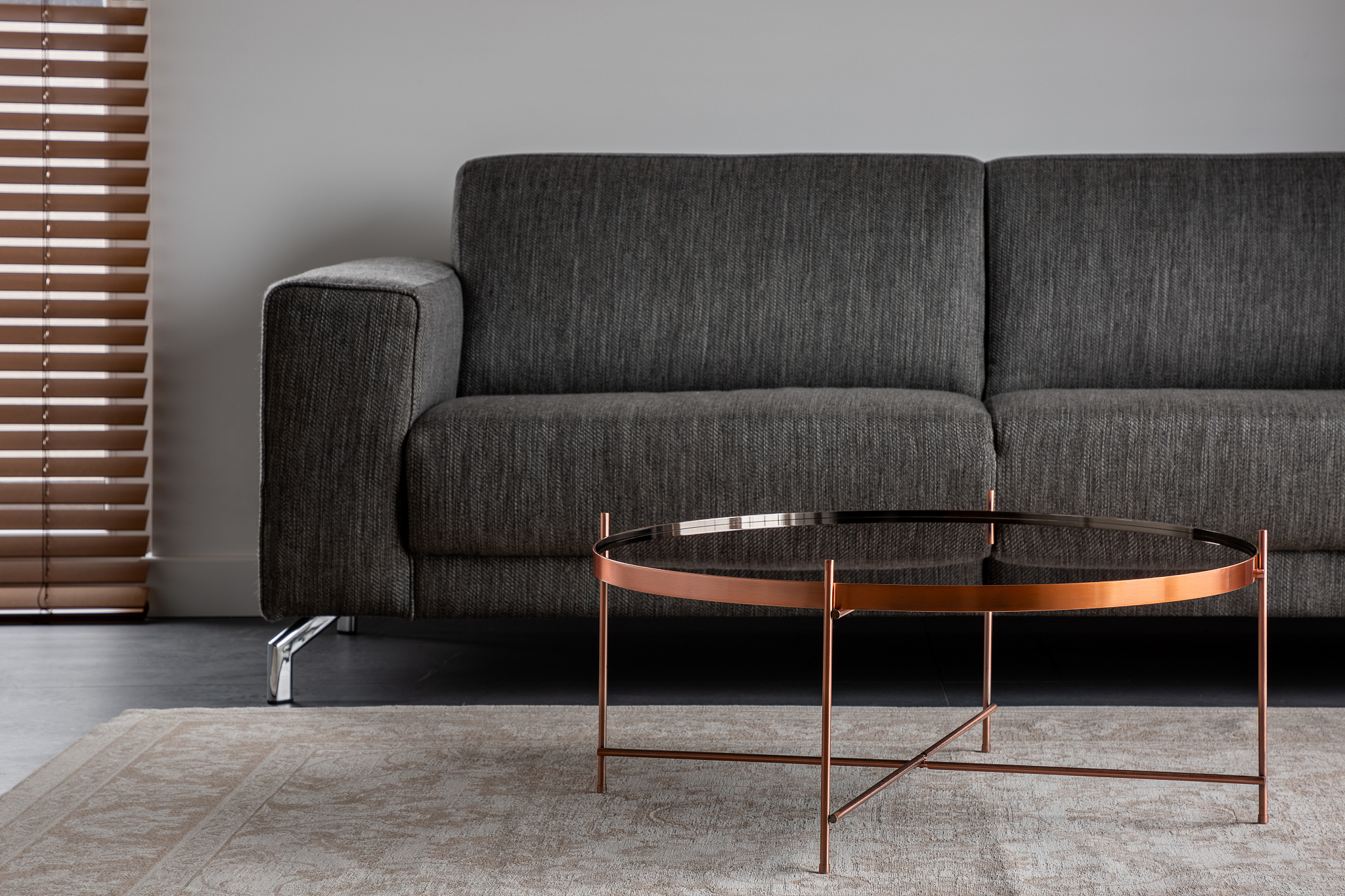 gray couch and coffee table