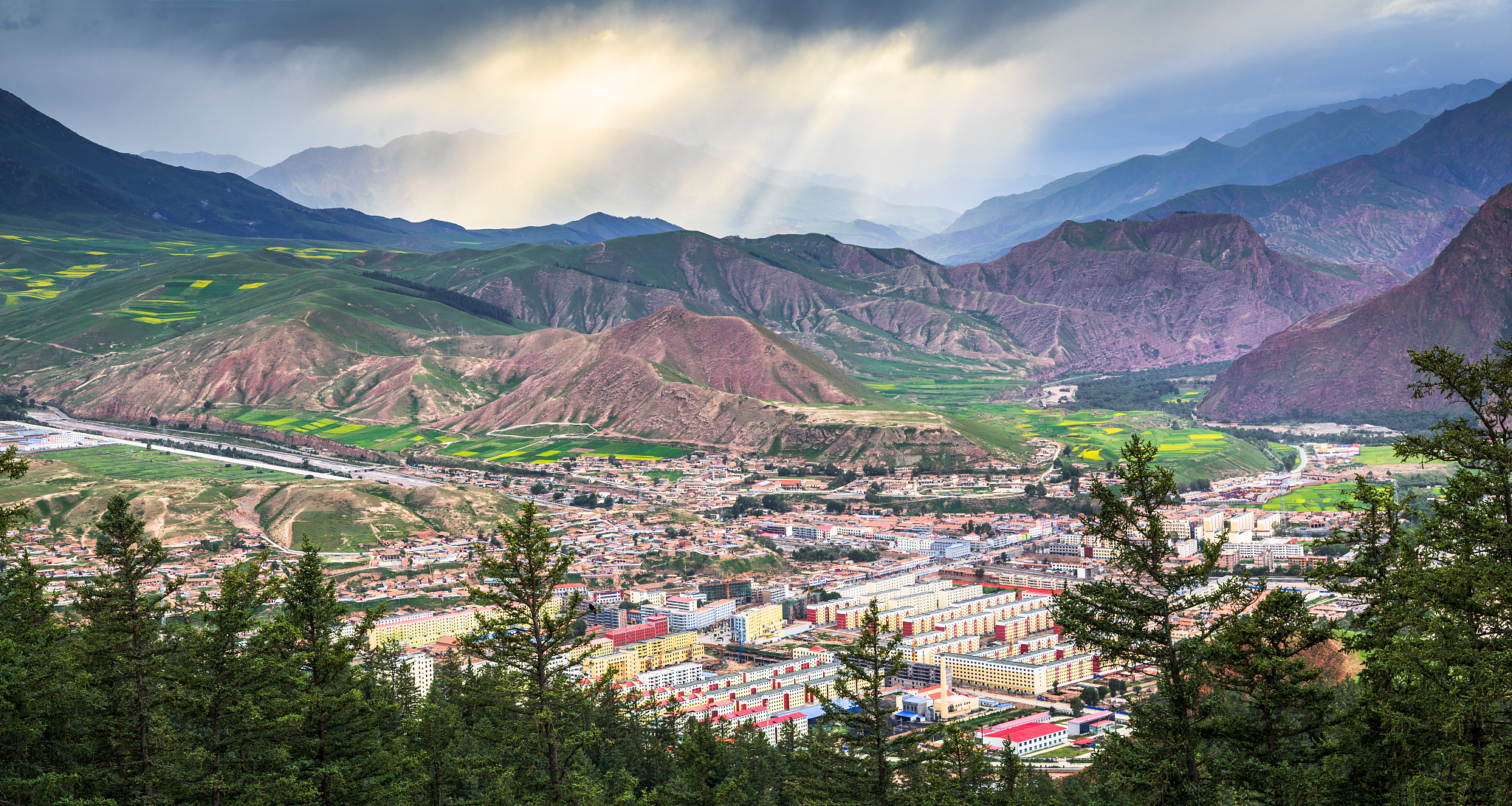 dusk over qilian county, qinghai china