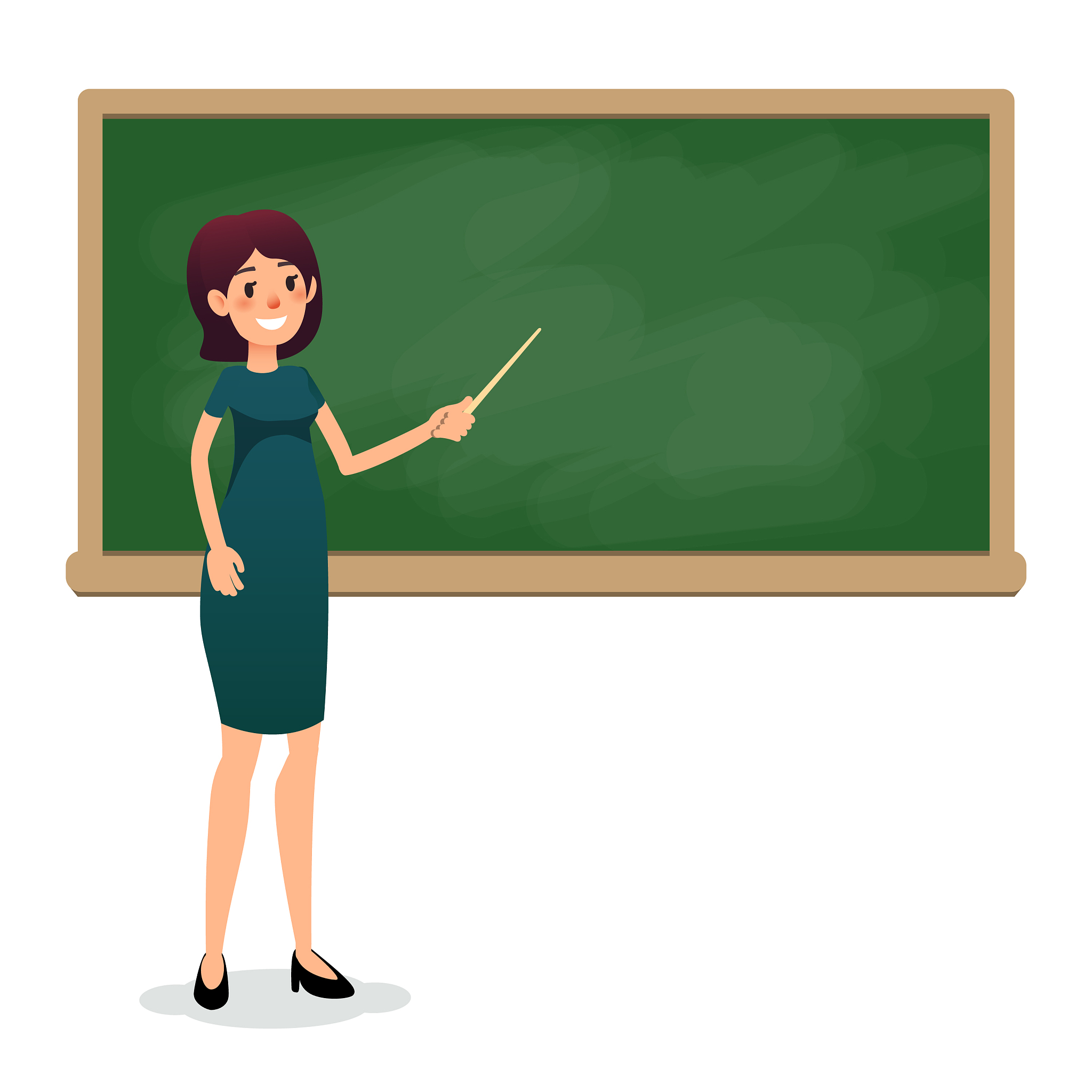 cartoon flat women with pointer in the classroom