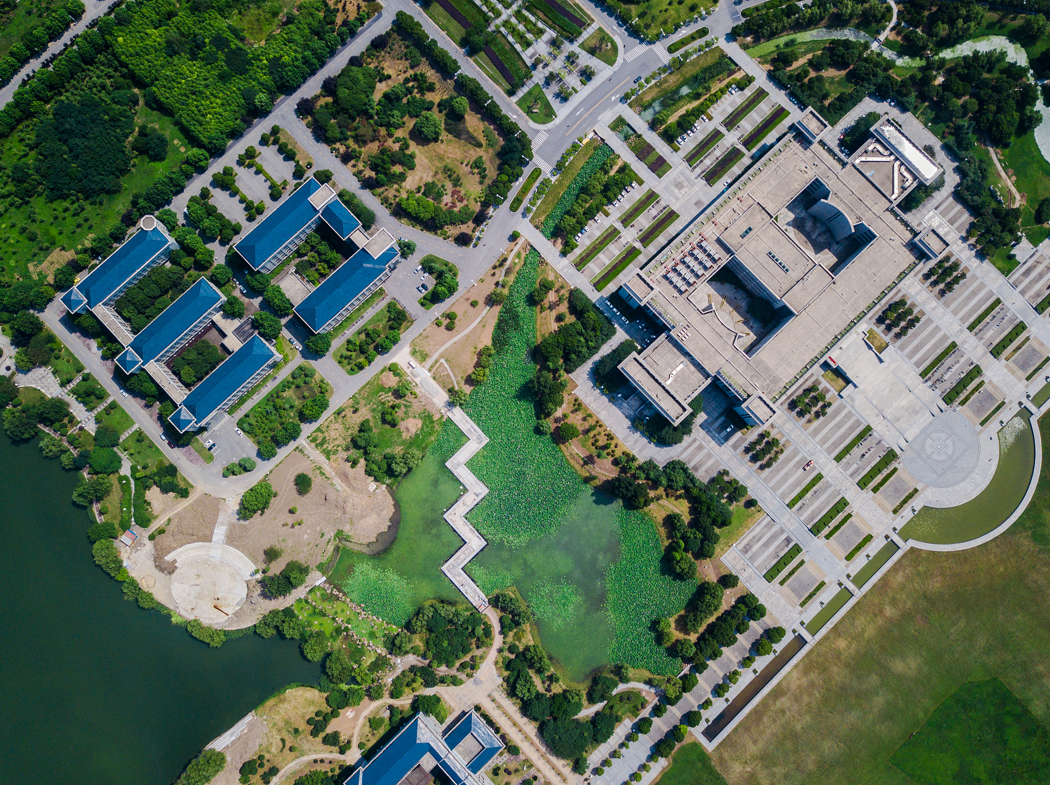 南通理工学院海安校区游园景观设计：绿岛、木栈道、亲水平台等景点