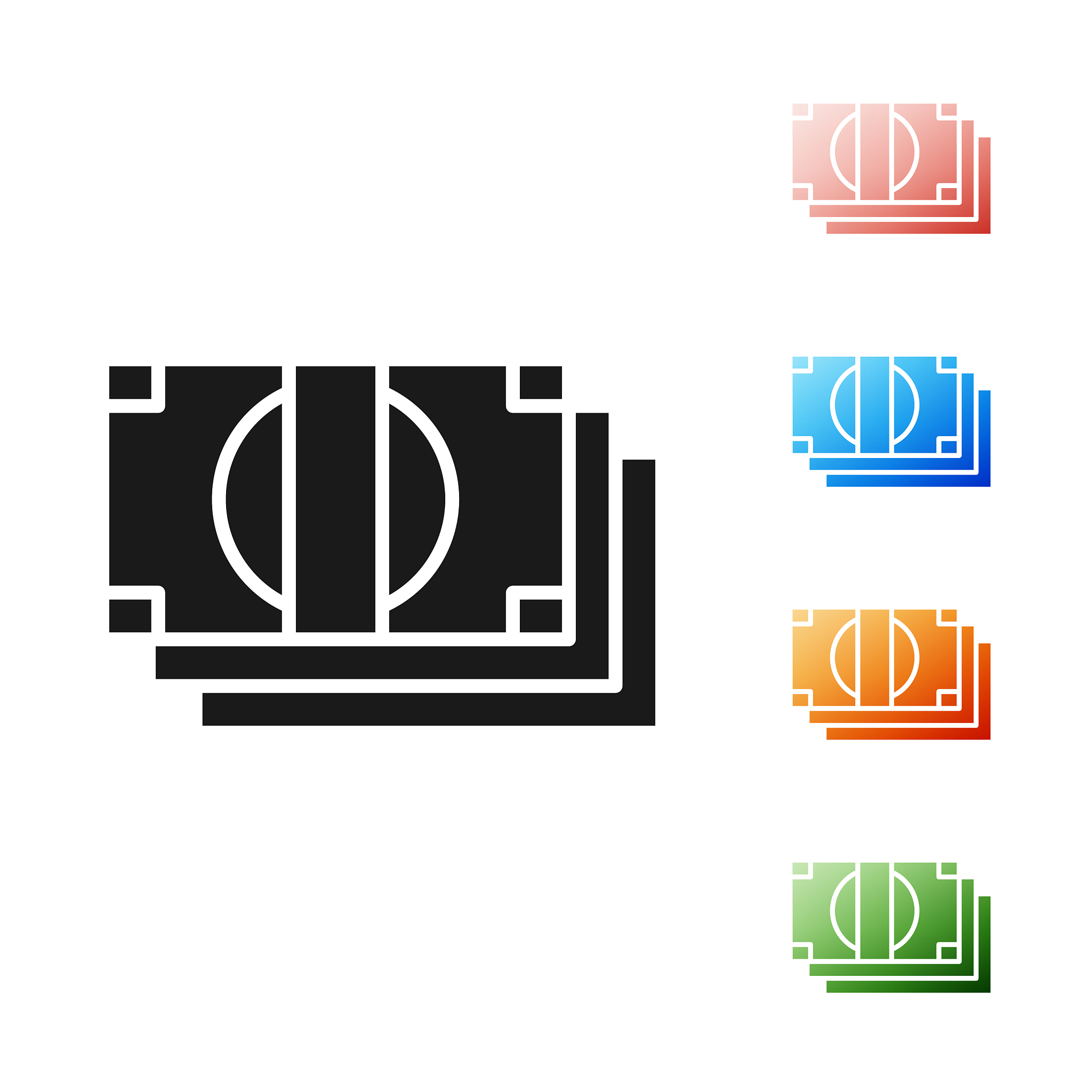 black stacks paper money cash icon isolated on