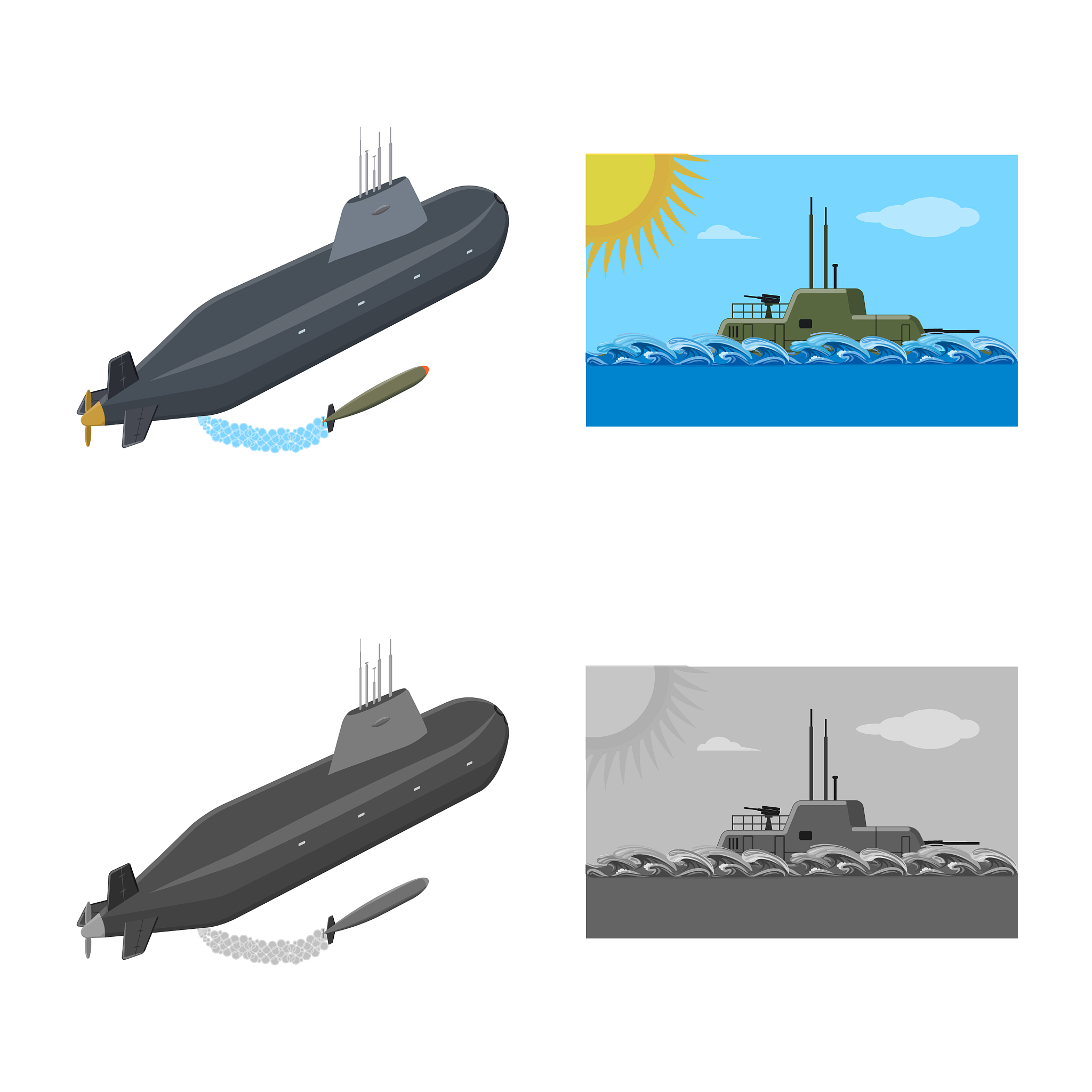 isolated object war and ship icon collection