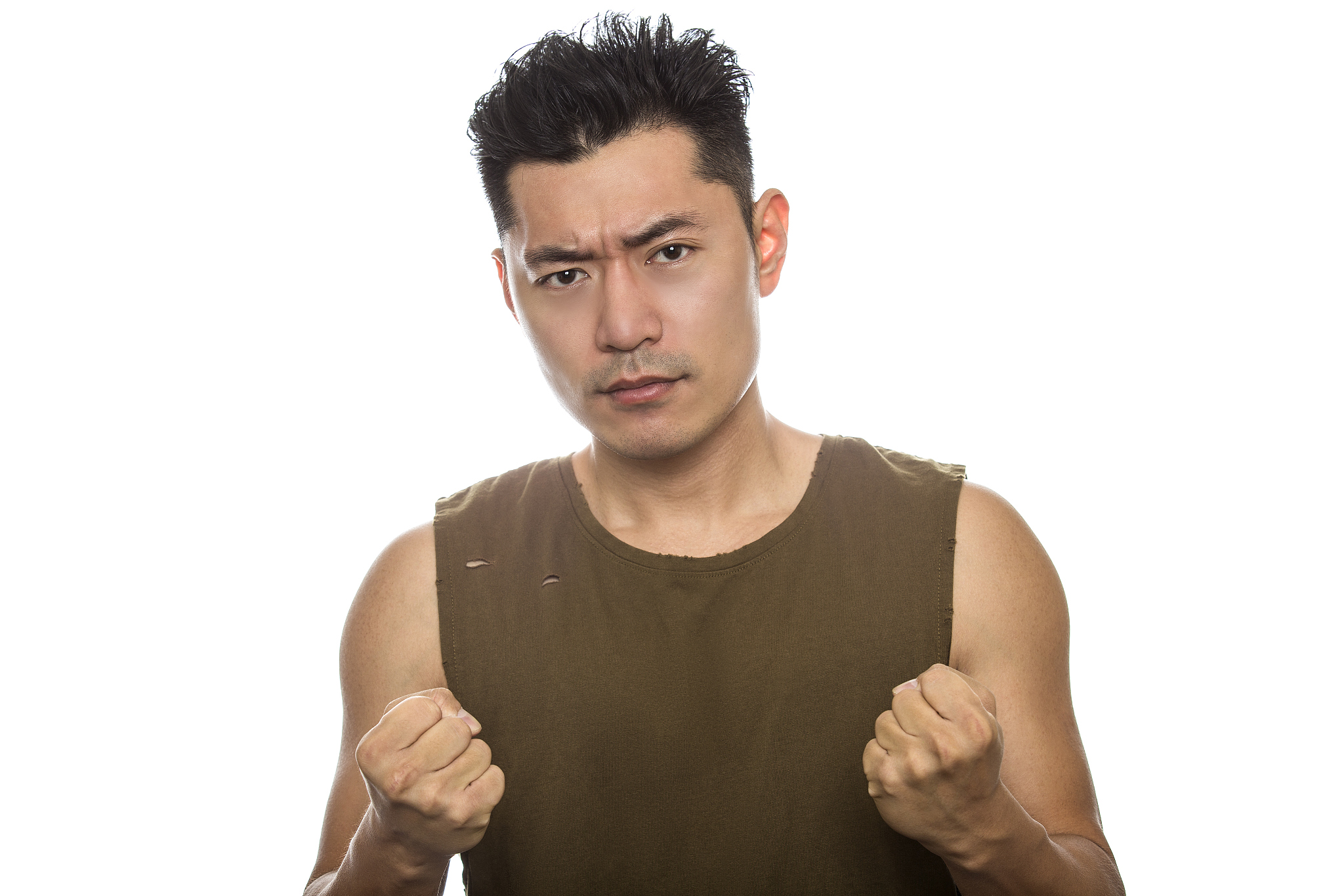 fit athletic asian male being angry