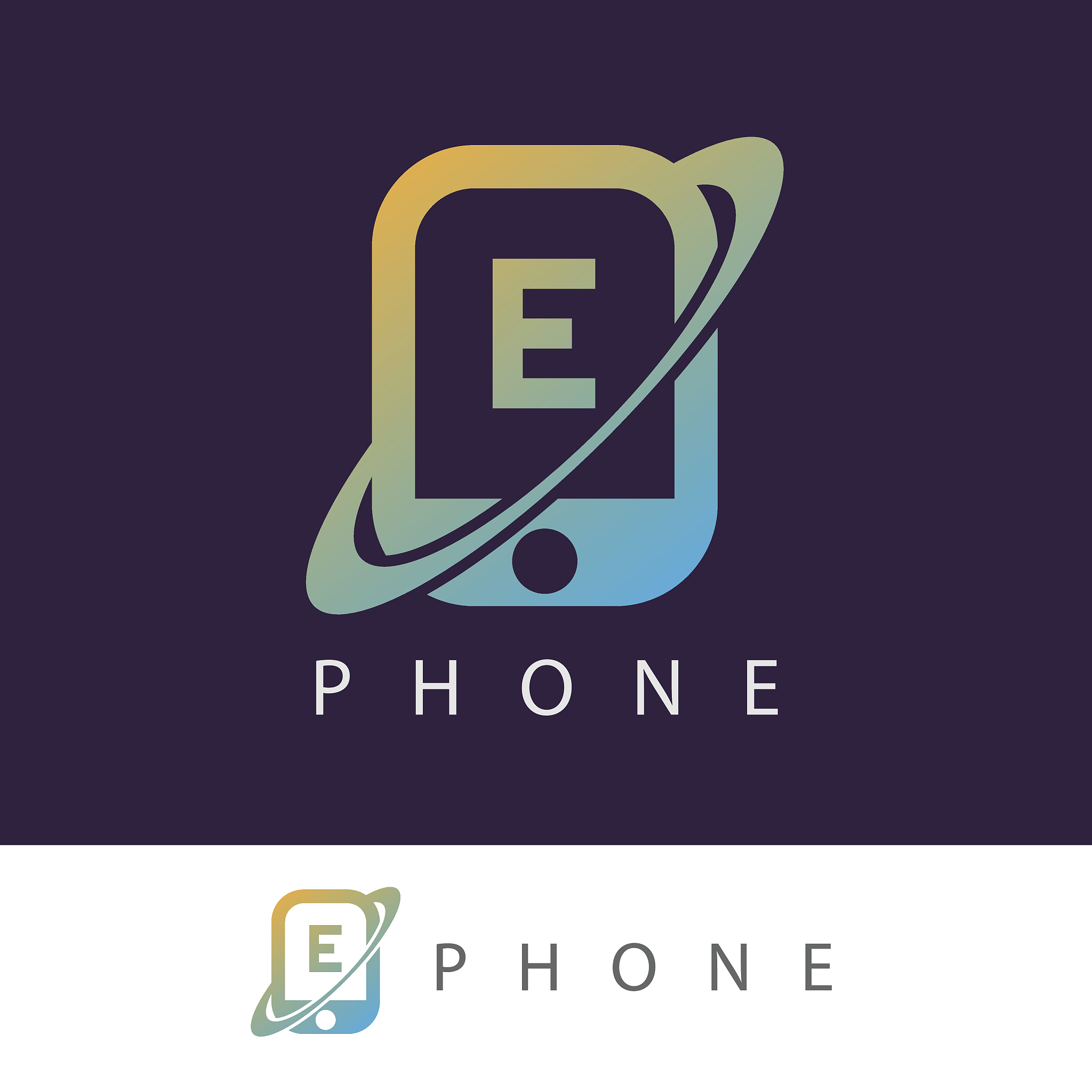 phone planet initial letter e icon design