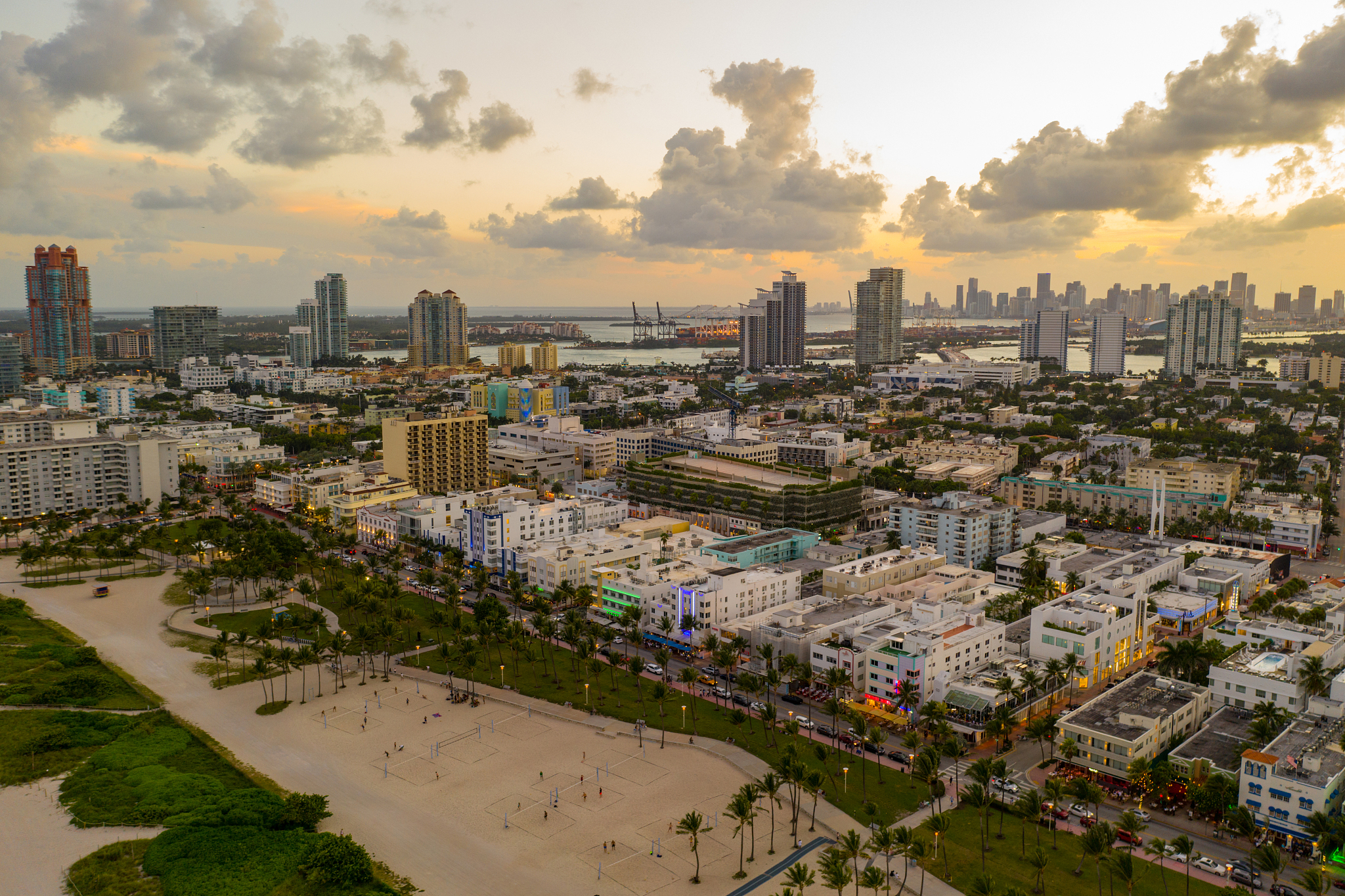 world famous ocean drive shot with an aerial drone
