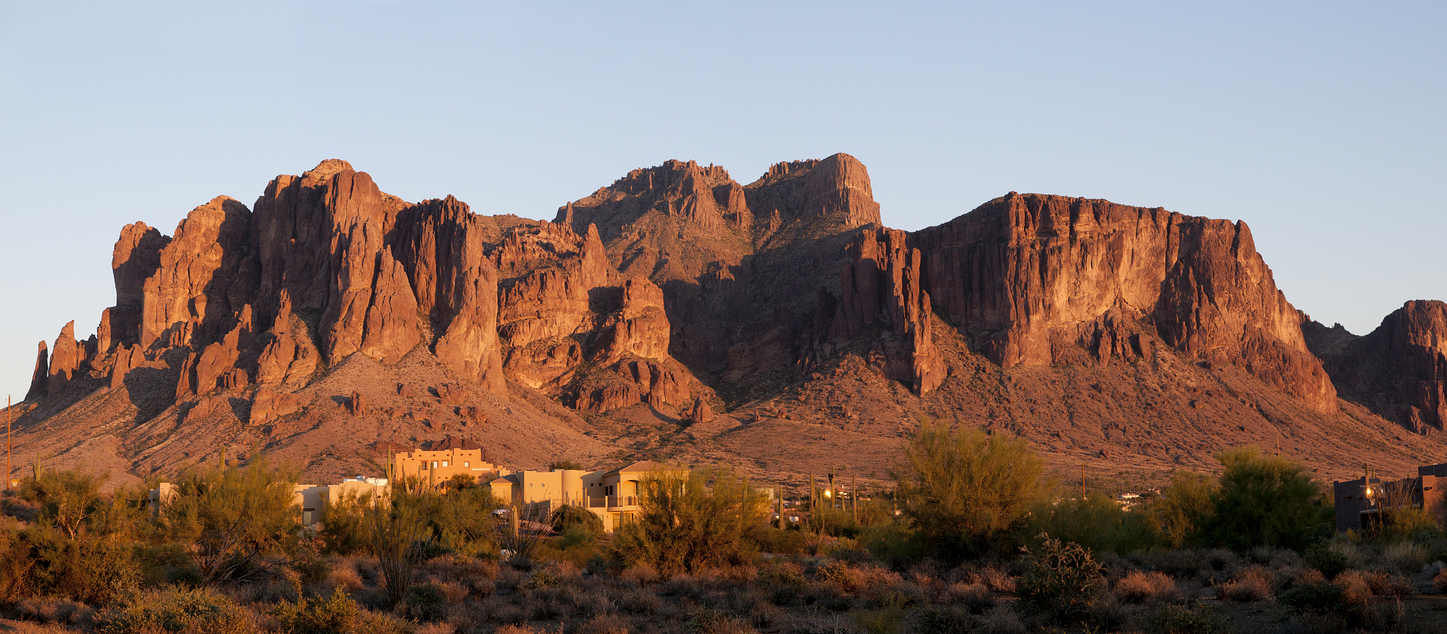 sunset on the superstition mountains