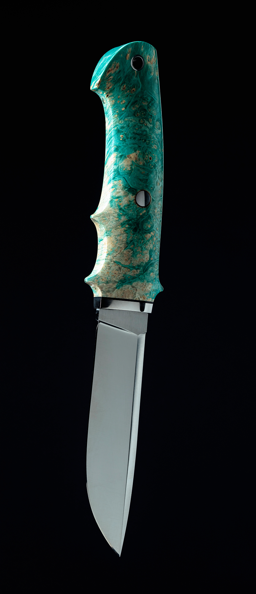 hunter hand made knife on black background.
