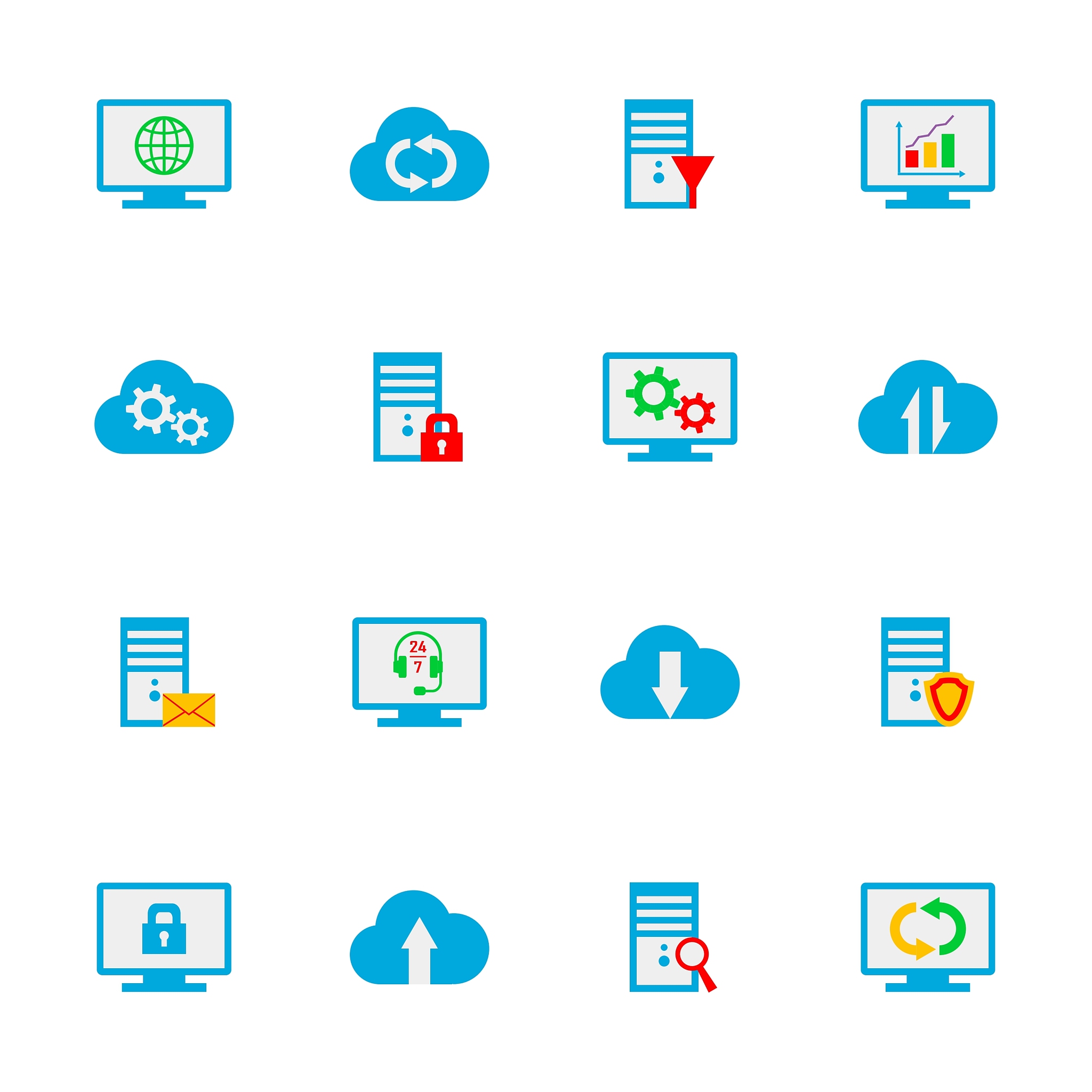 flat design set with hosting server