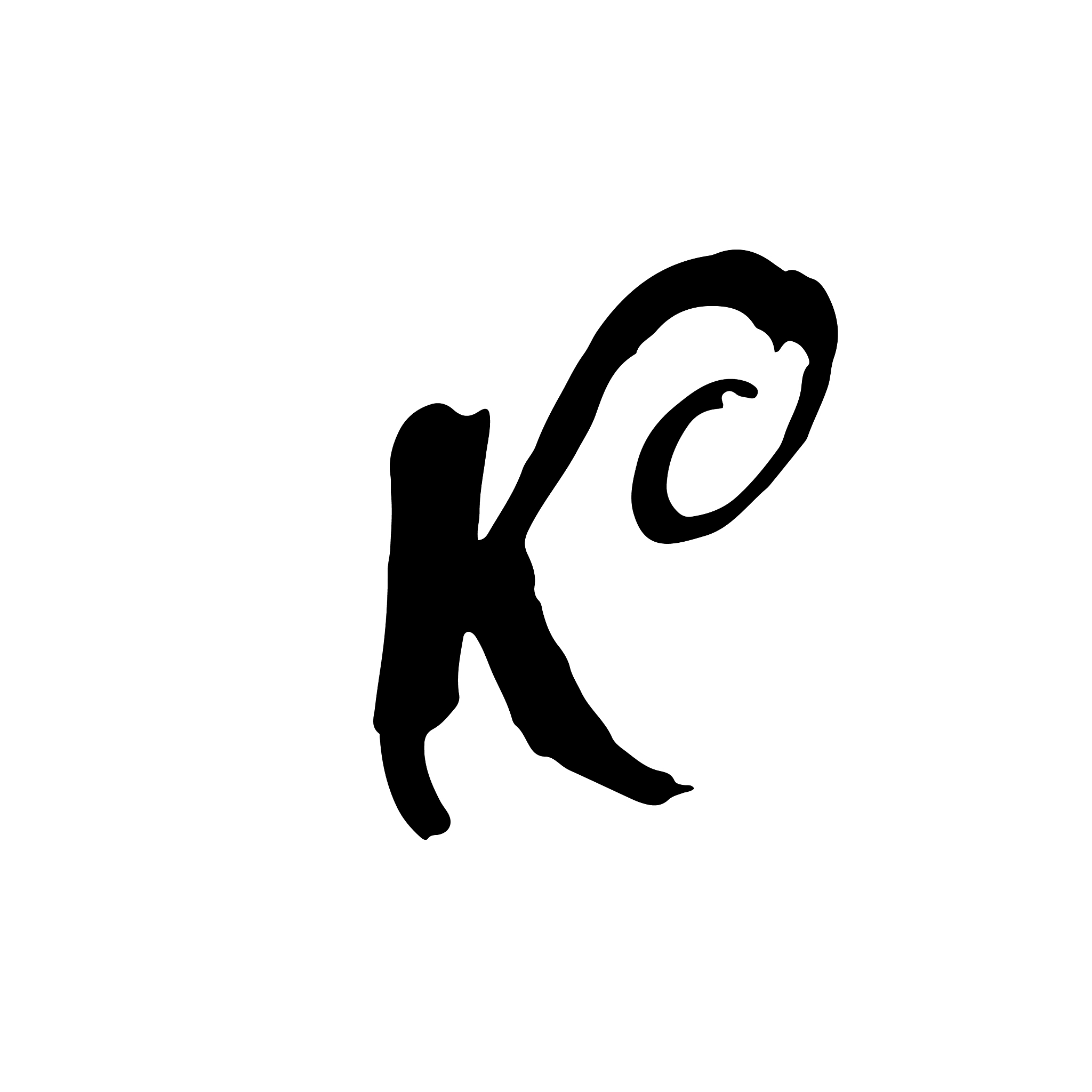 letter k handwritten by dry brush rough strokes