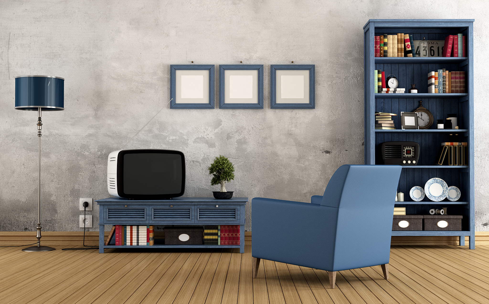 blue vintage living room