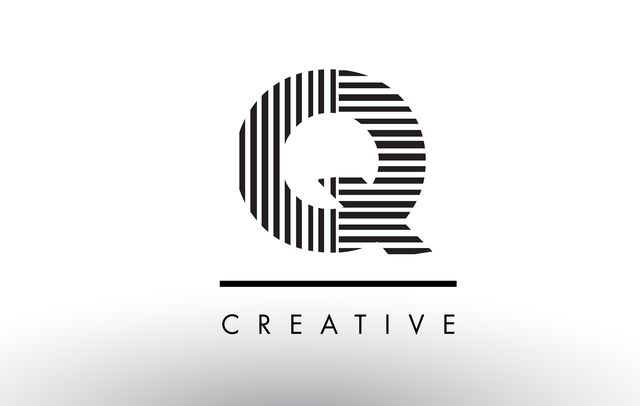 q black and white lines letter logo design