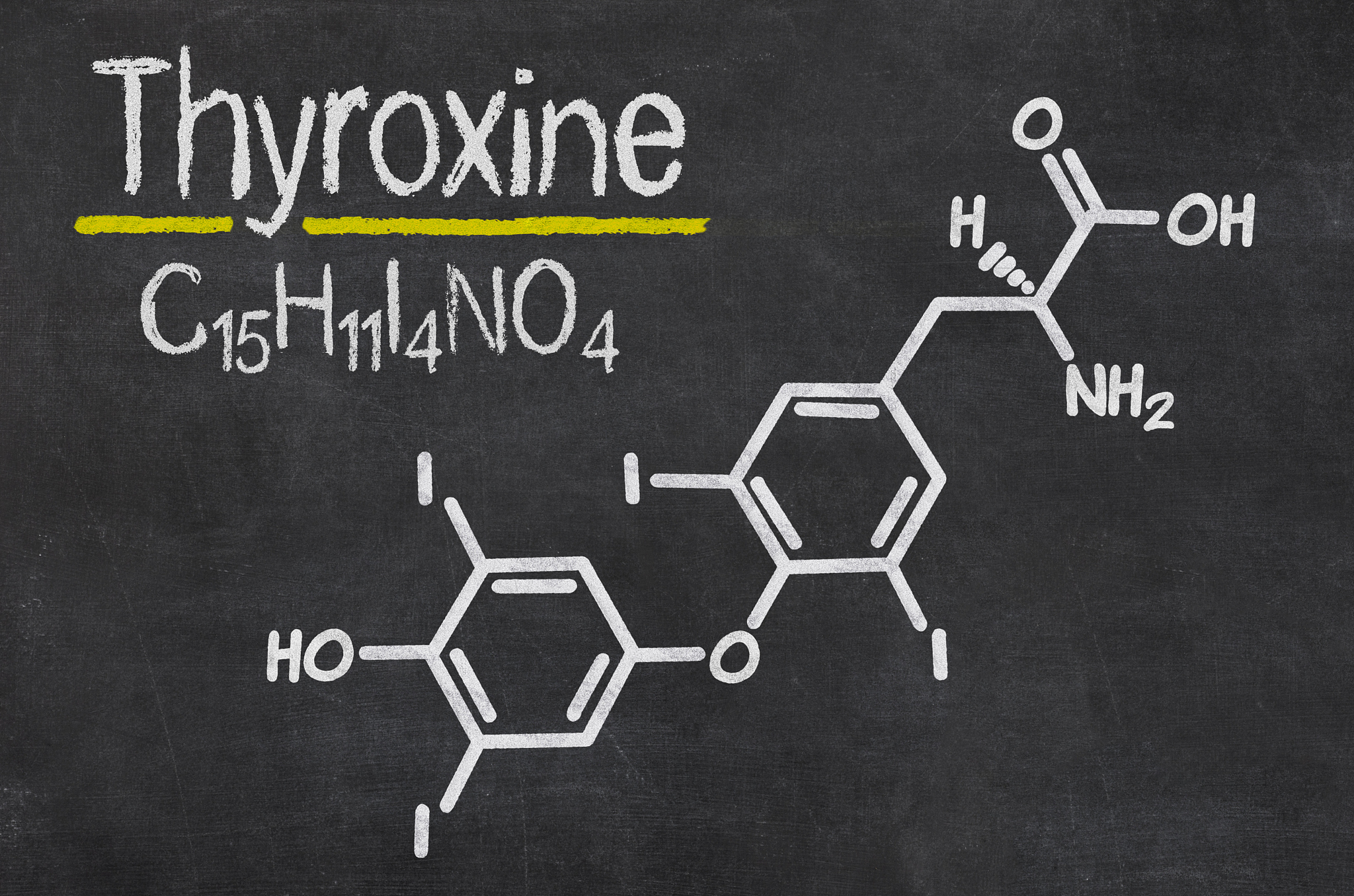 blackboard with the chemical formula of thyroxine