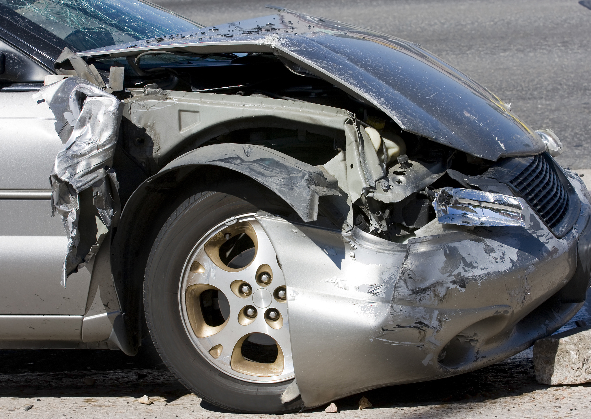 crashed car silver
