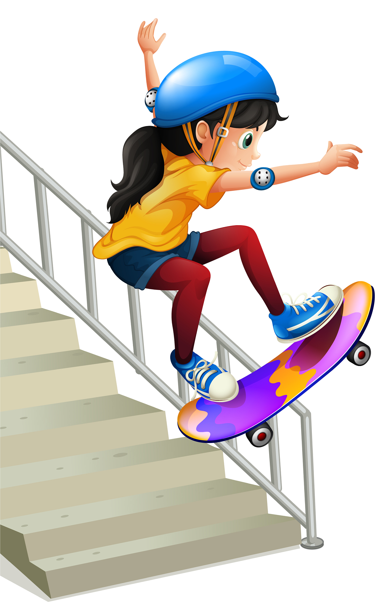 a girl skateboarding on te stairs