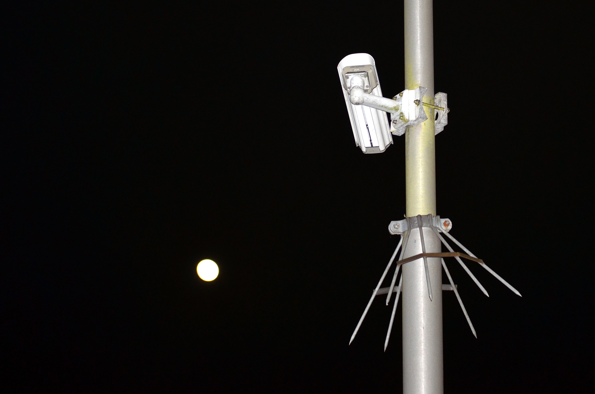 full moon shining on a artificial streetlight