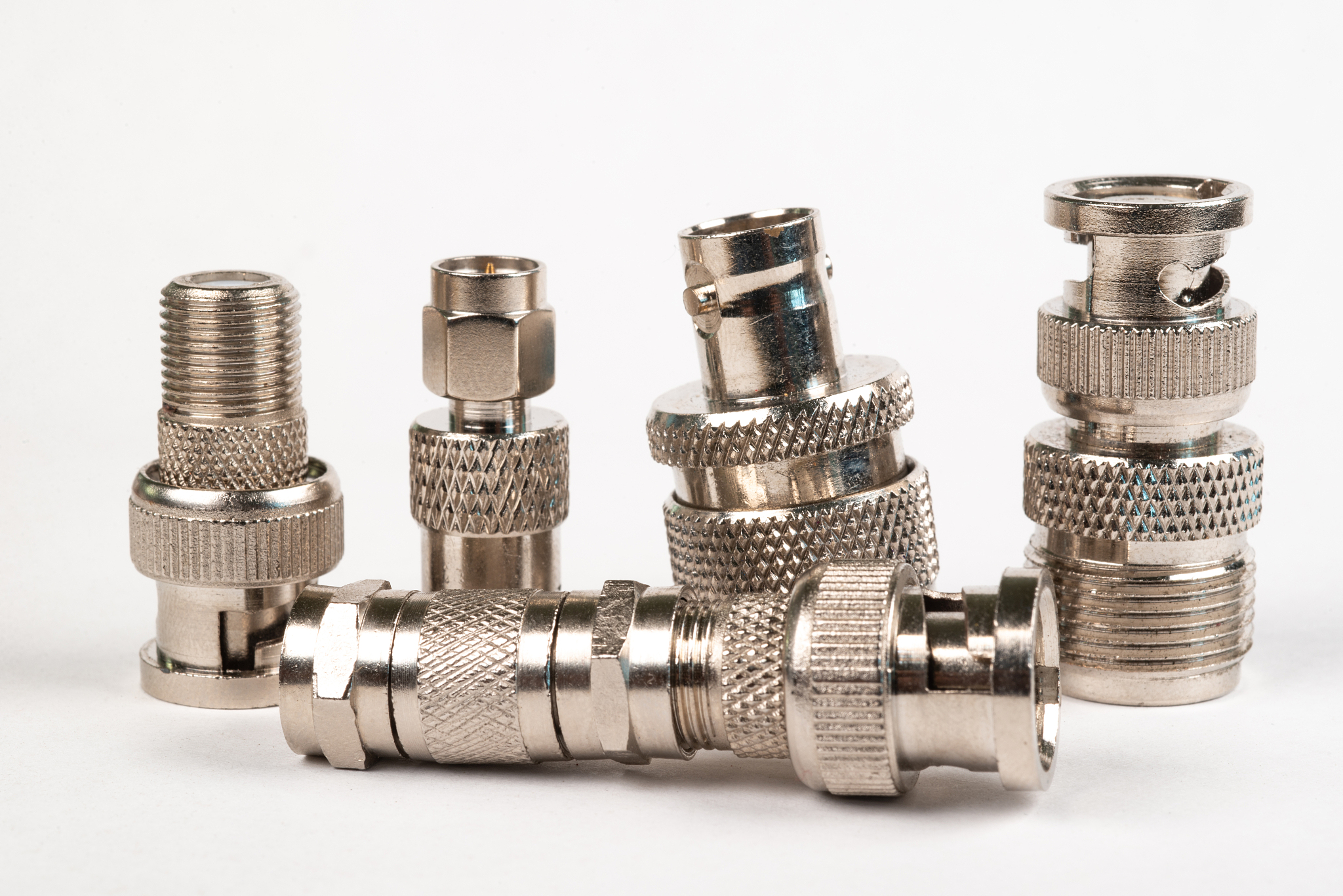 high frequency connectors component with a shiny copper nickel p