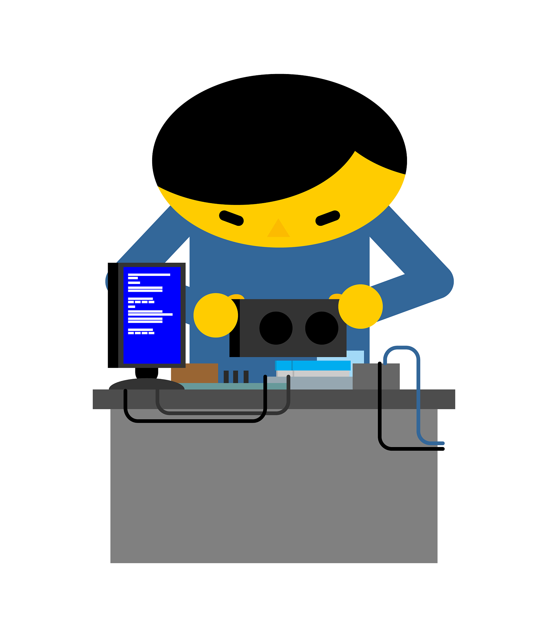 computer repair guy is repairing pc mending and