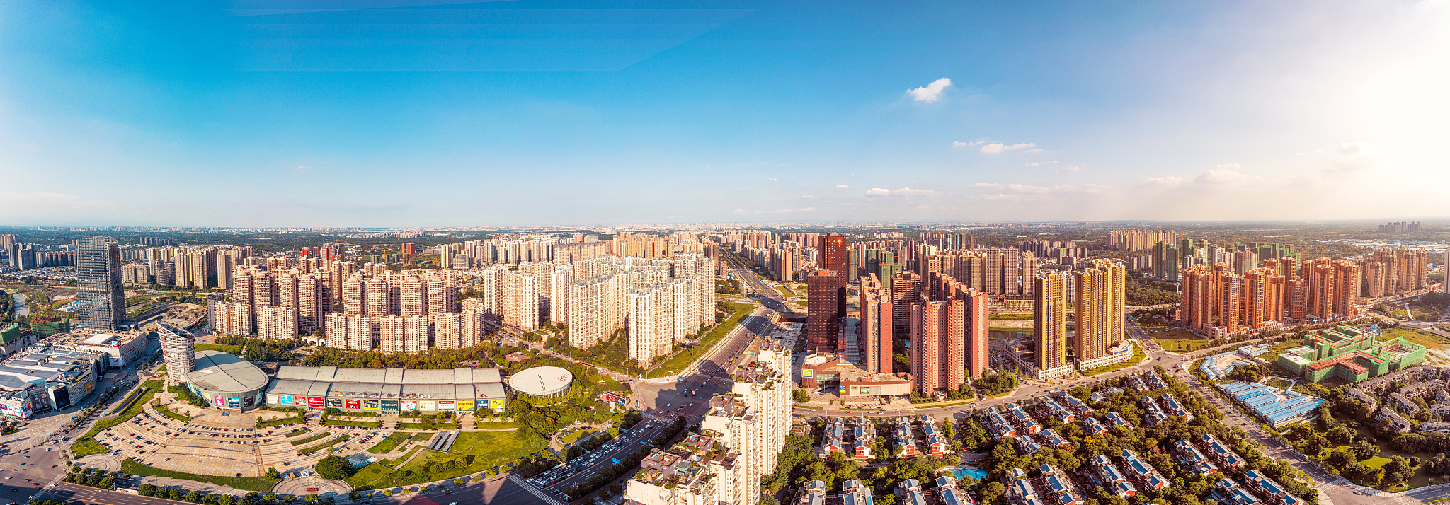 drone photo of the cityscape of chengdu city, china