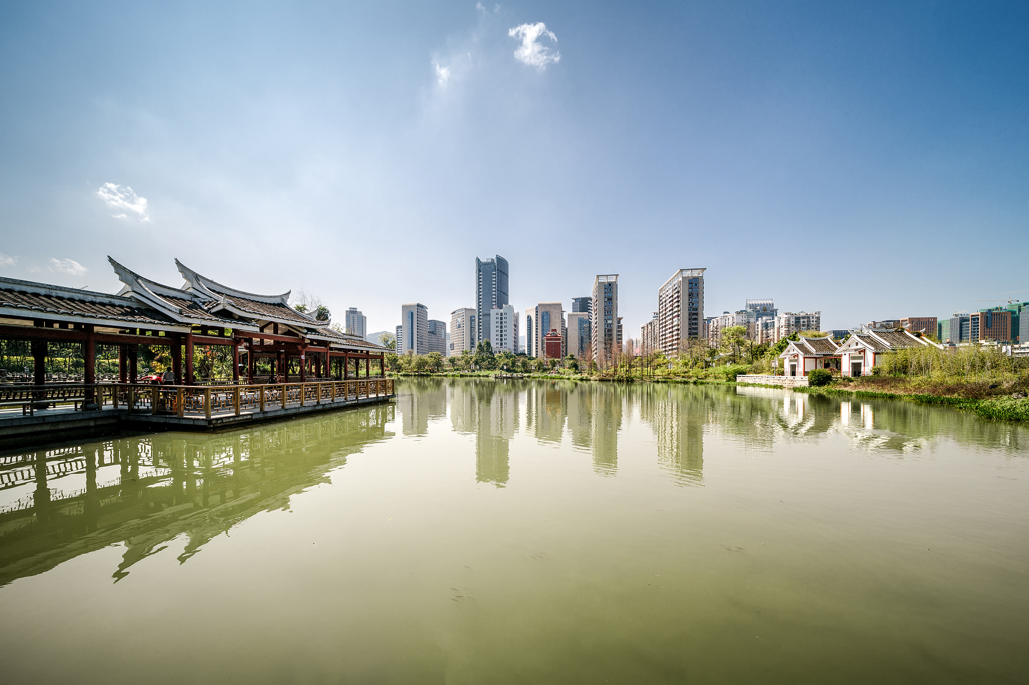 湖畔城市风光