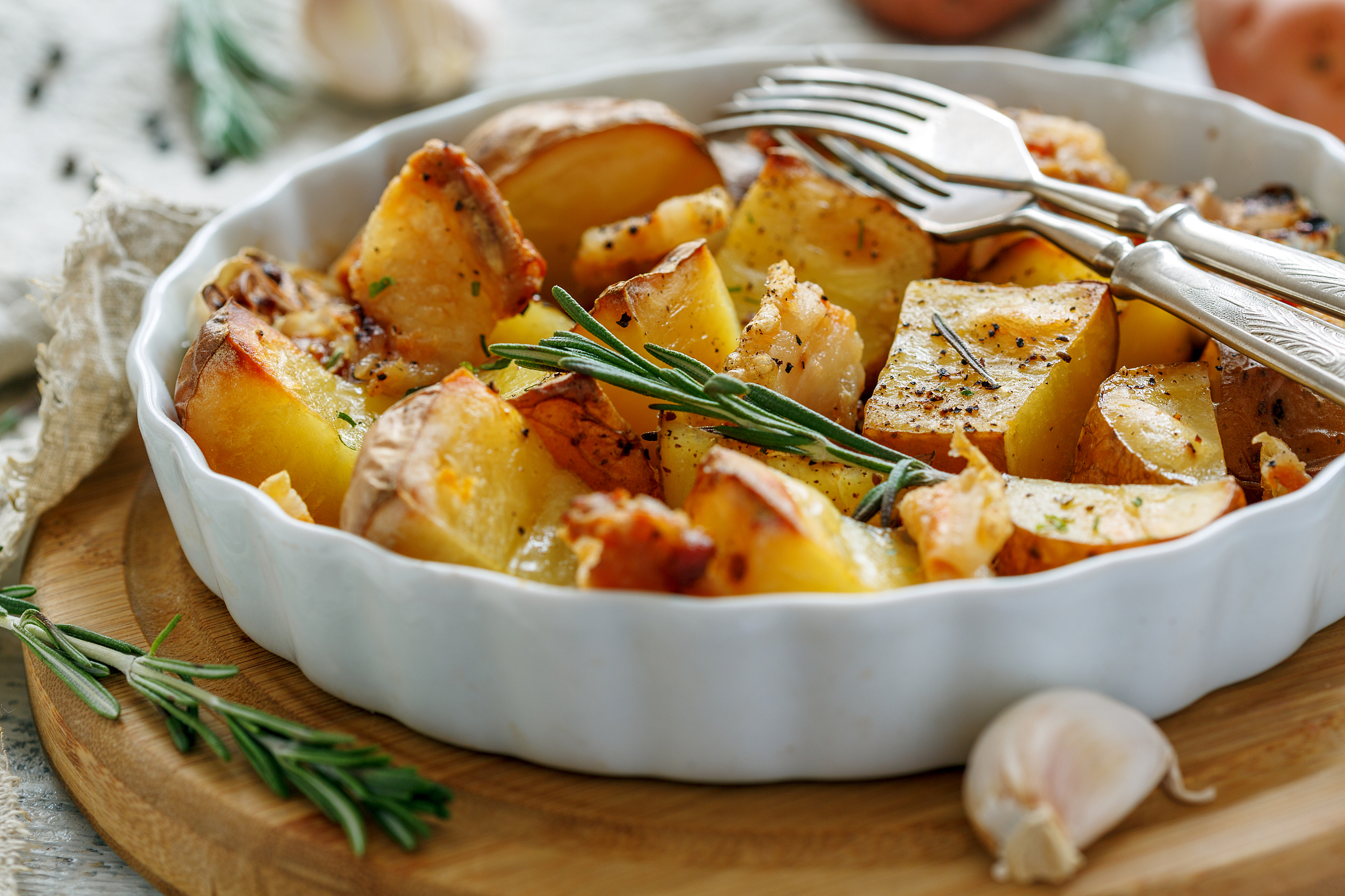 potatoes baked with bacon and rosemary.