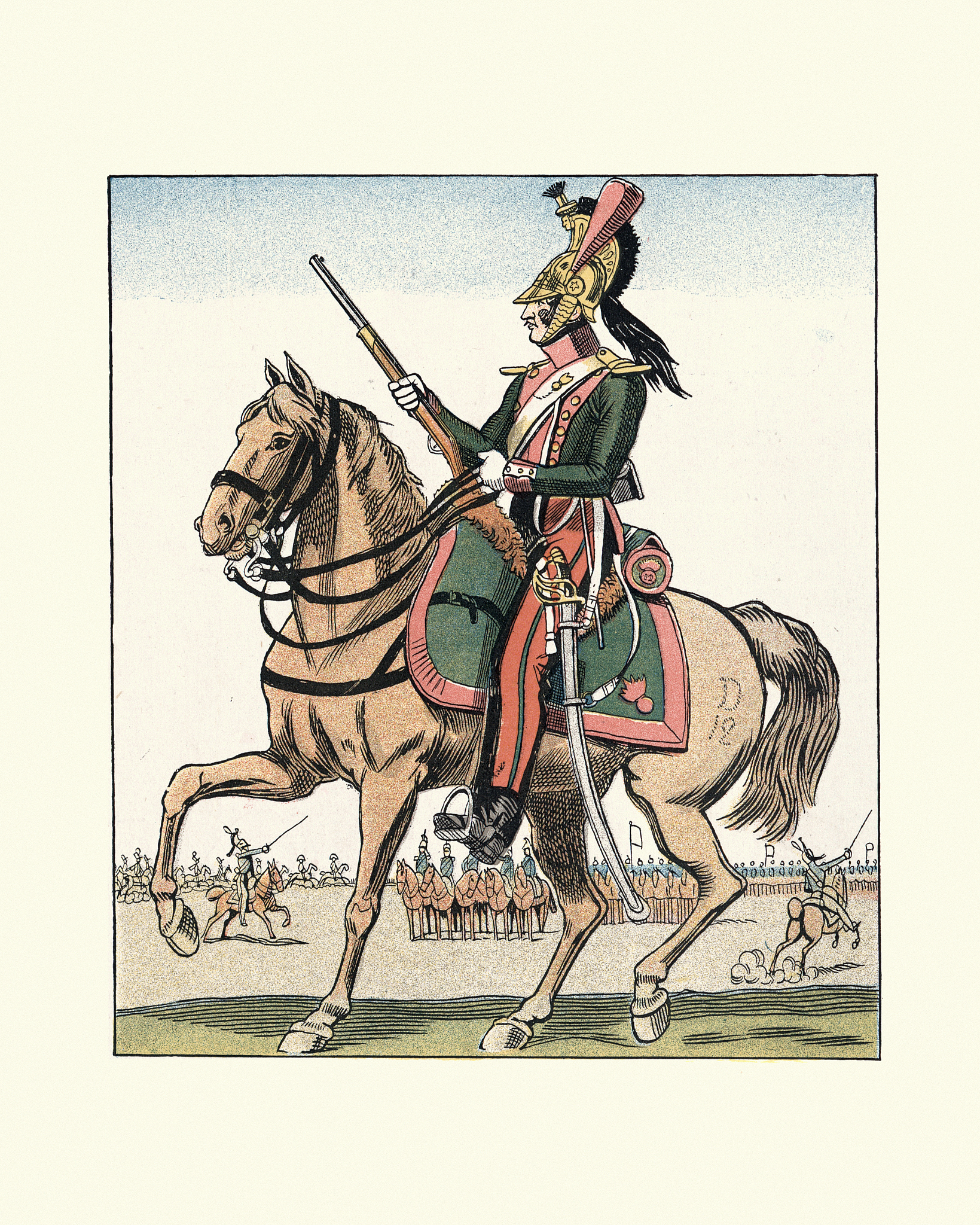 french army, dragoon cavalry soldier, 19th century