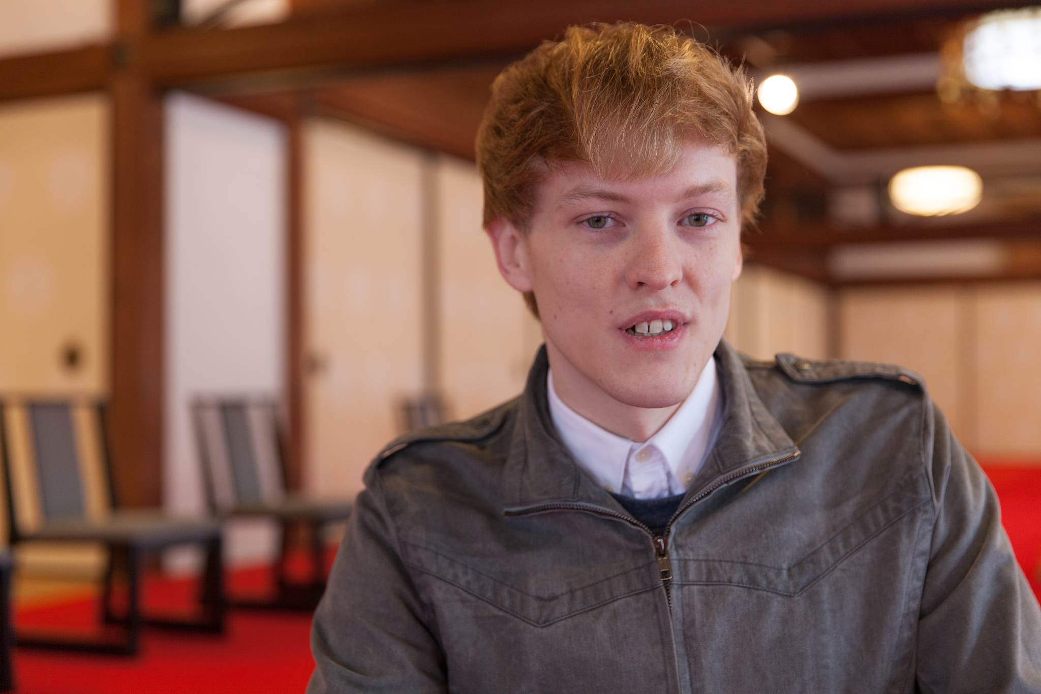young caucasian man enjoying japanese culture