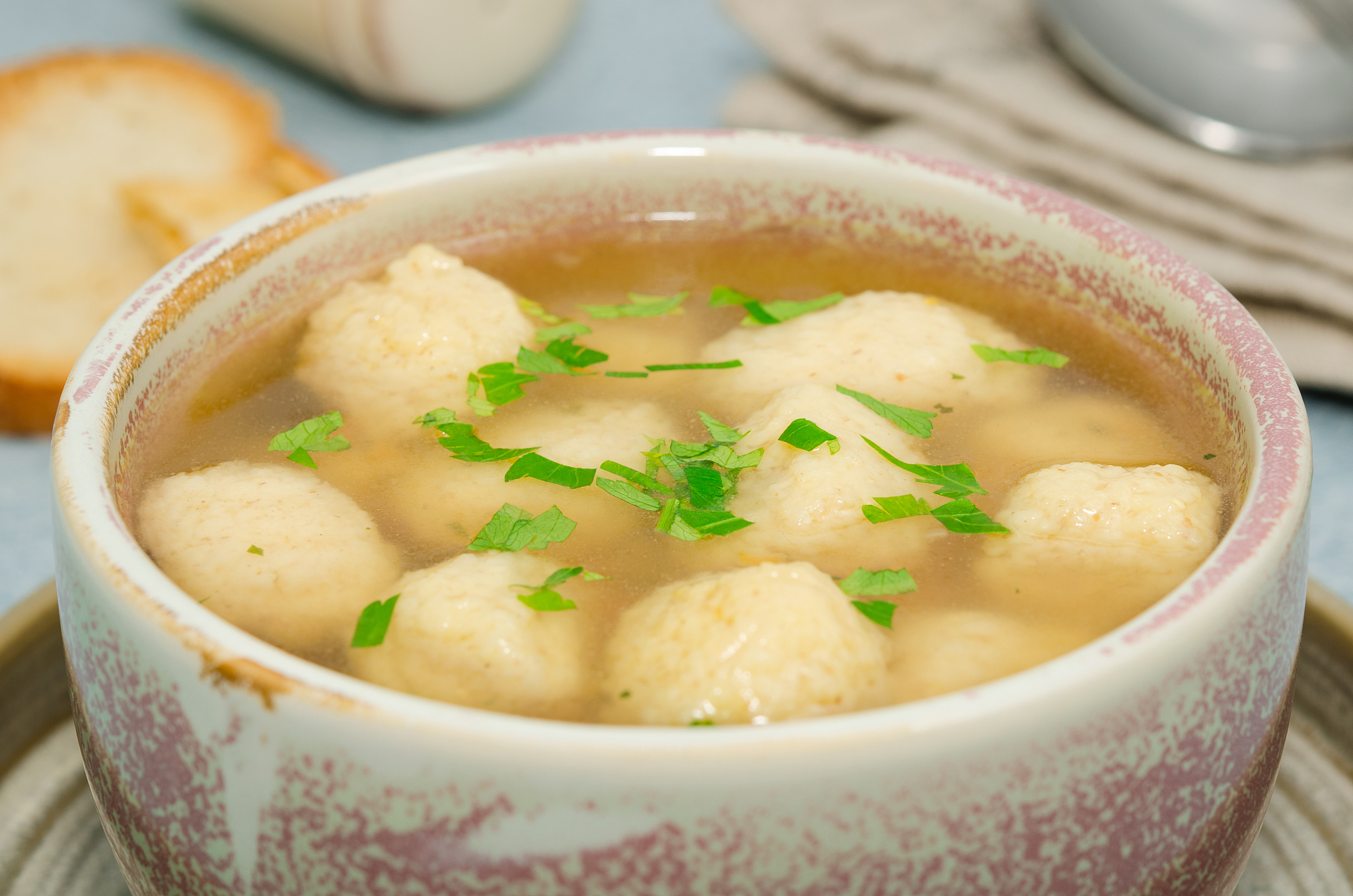 homemade matzo ball soup. dumpling chicken soup