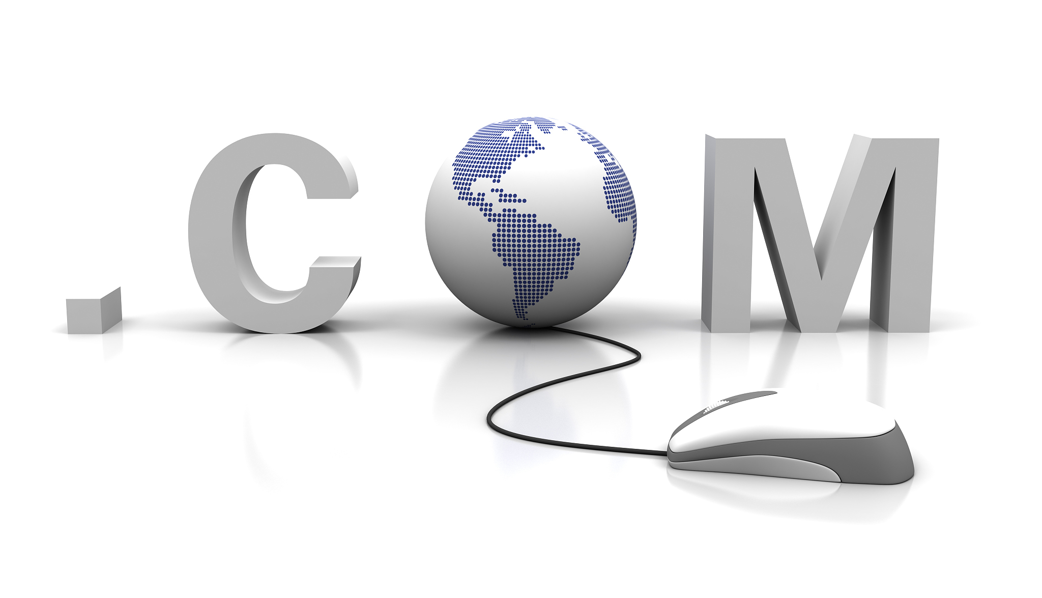 3d word .com with earth globe and computer mouse