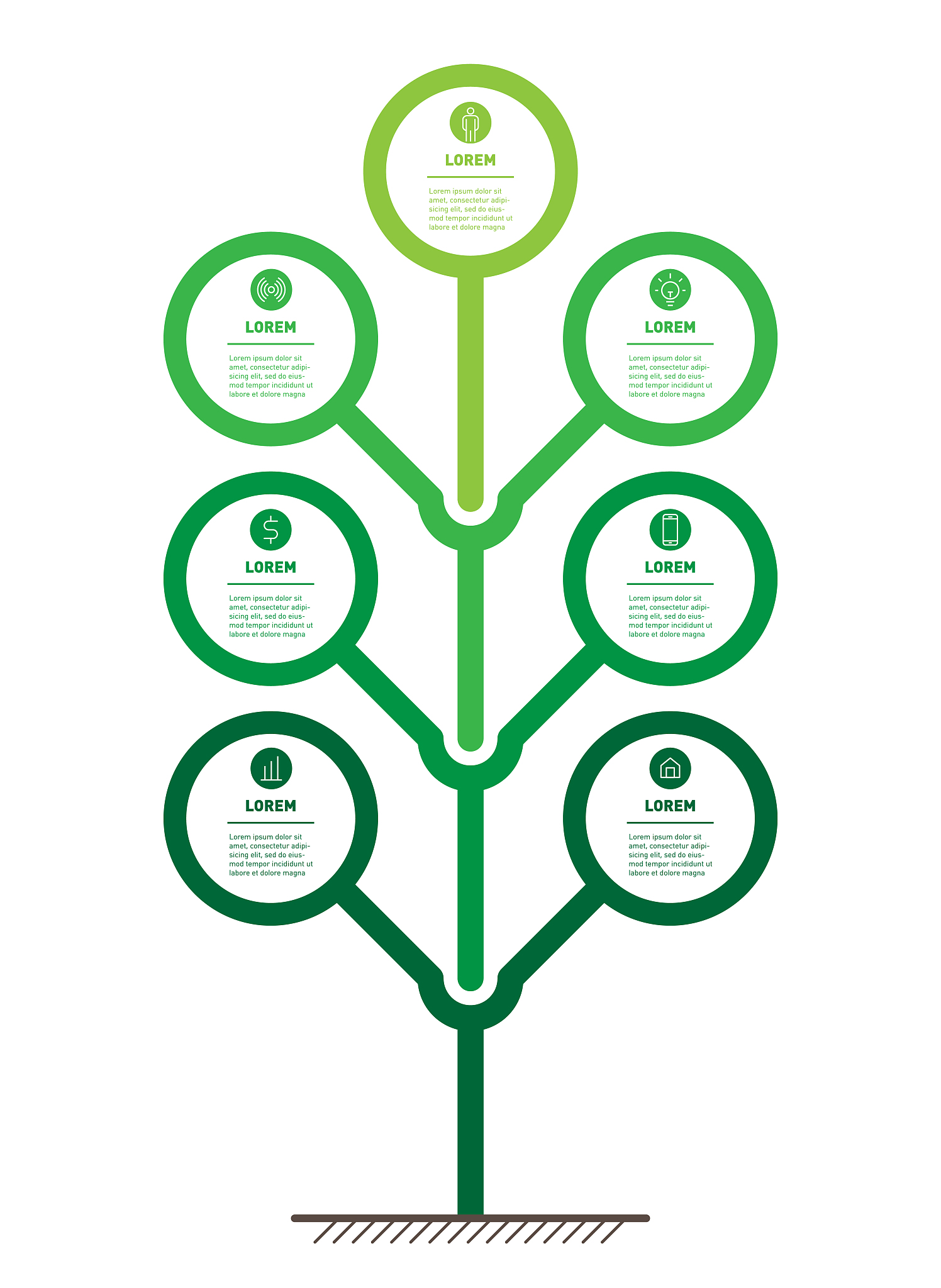 vertical infographics or timeline with 7 options. sustainable de