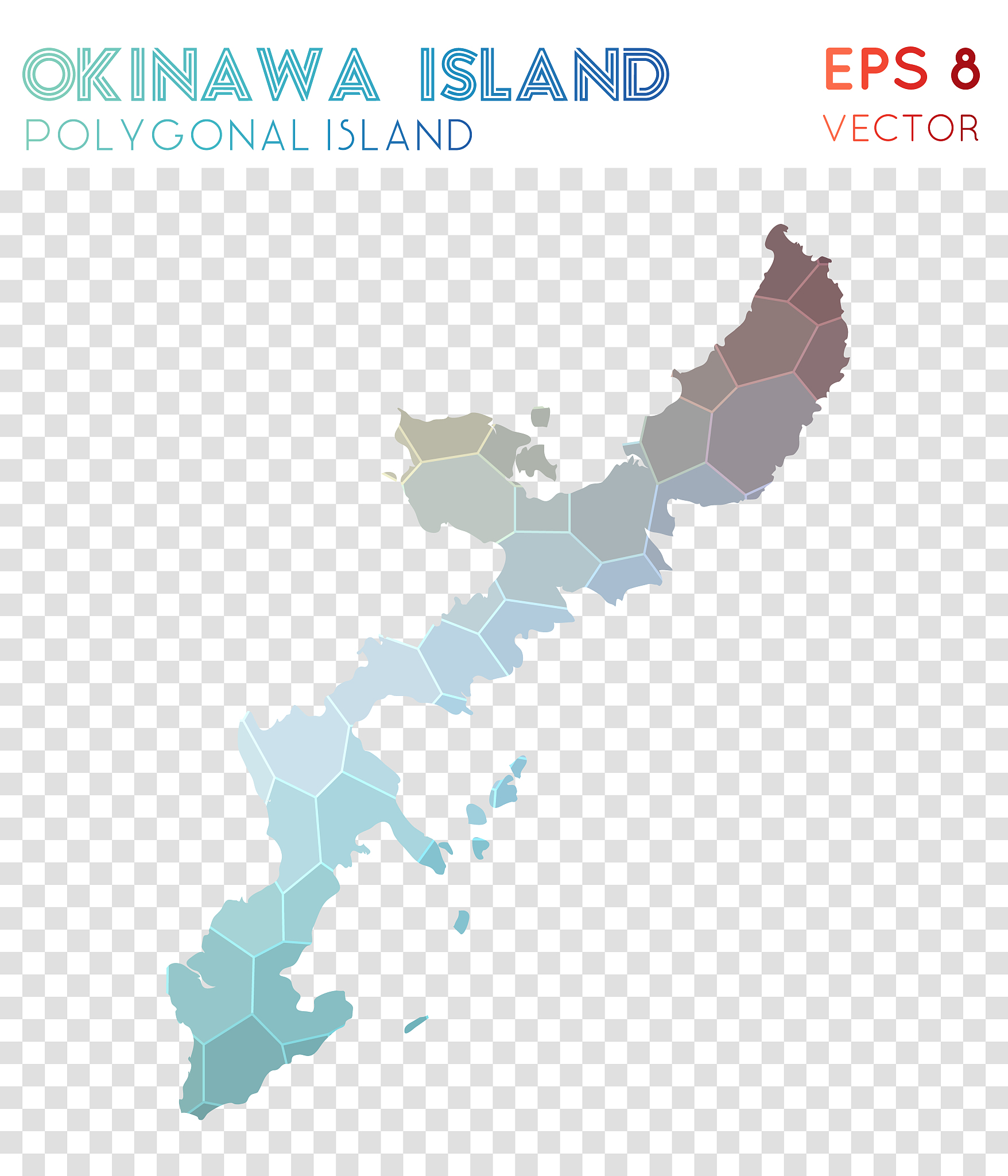 okinawa island polygonal map, mosaic style island.