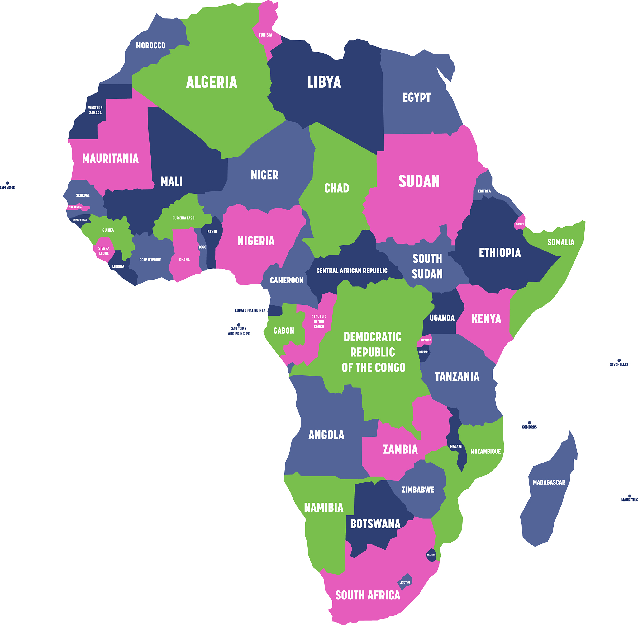 multicolored political map of africa continent