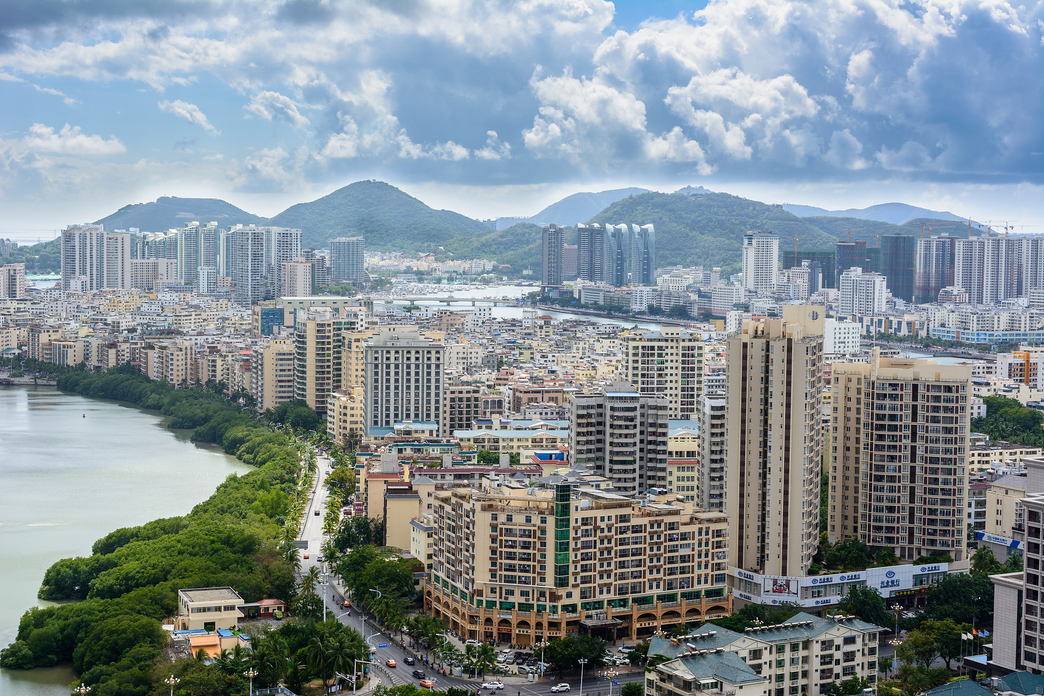 beautiful aerial panoramic view of the city of sanya city from l