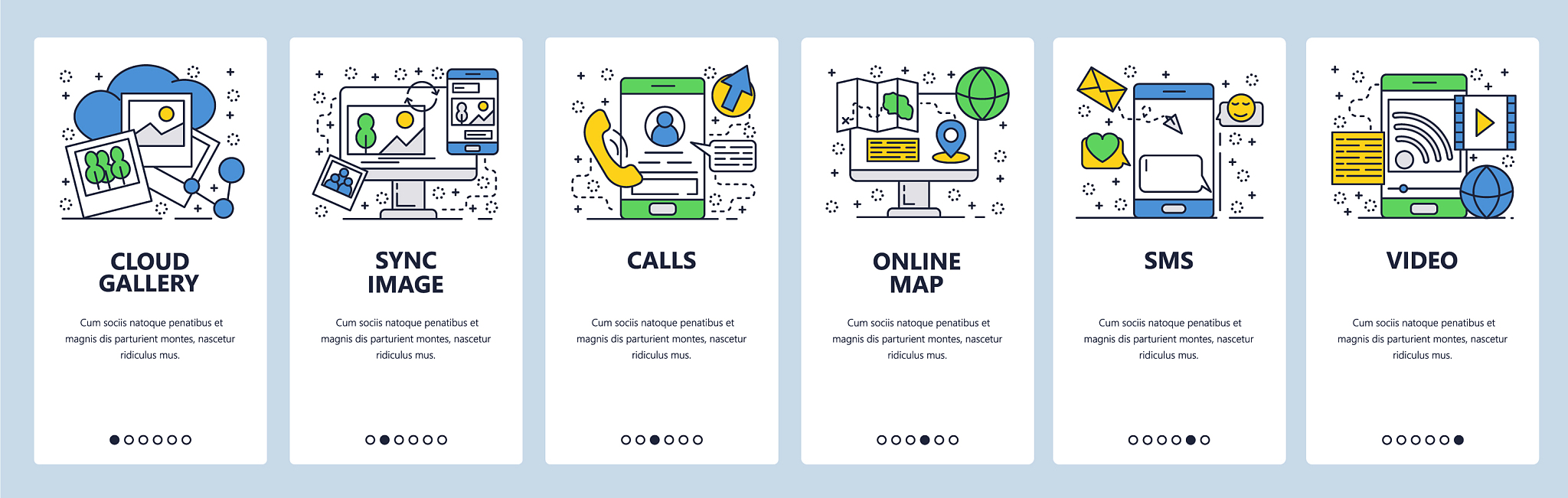web site linear art onboarding screens