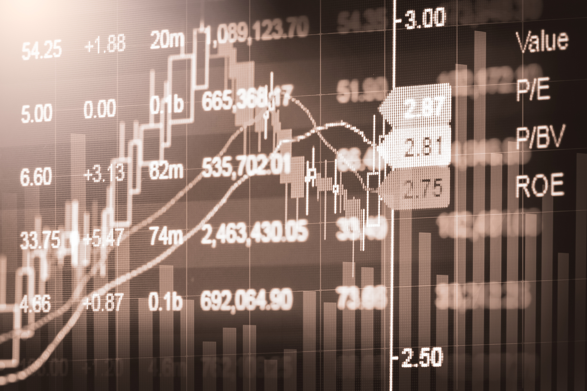 index graph of stock market financial indicator analysis on led.