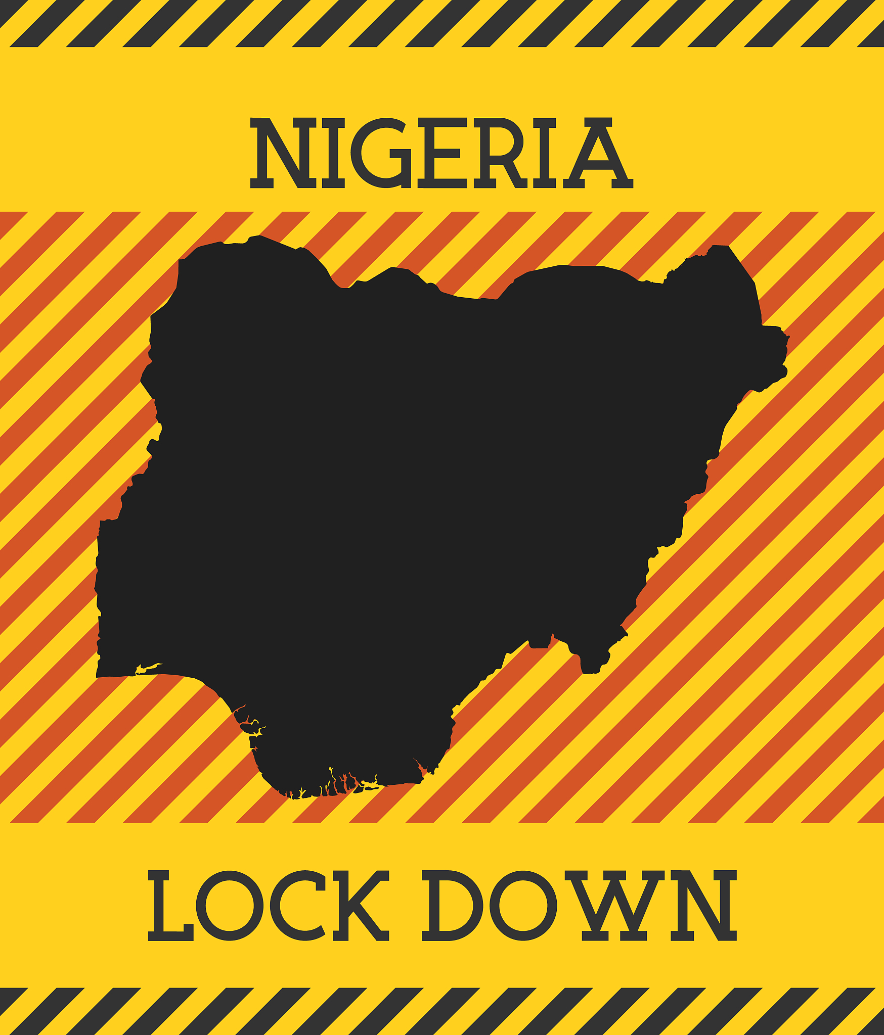 nigeria lock down sign. yellow country pandemic danger icon.