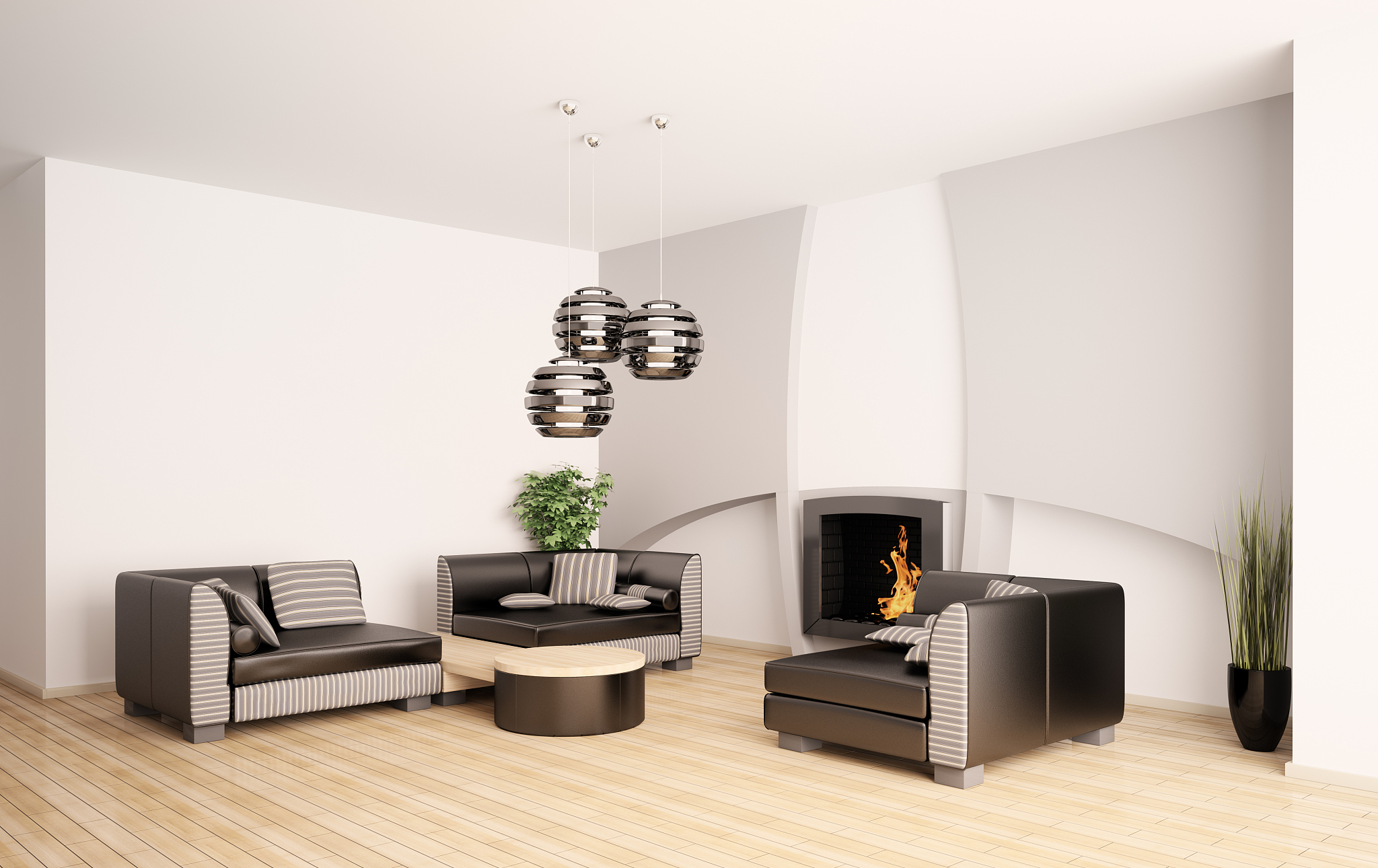 modern living room with fireplace interior 3d