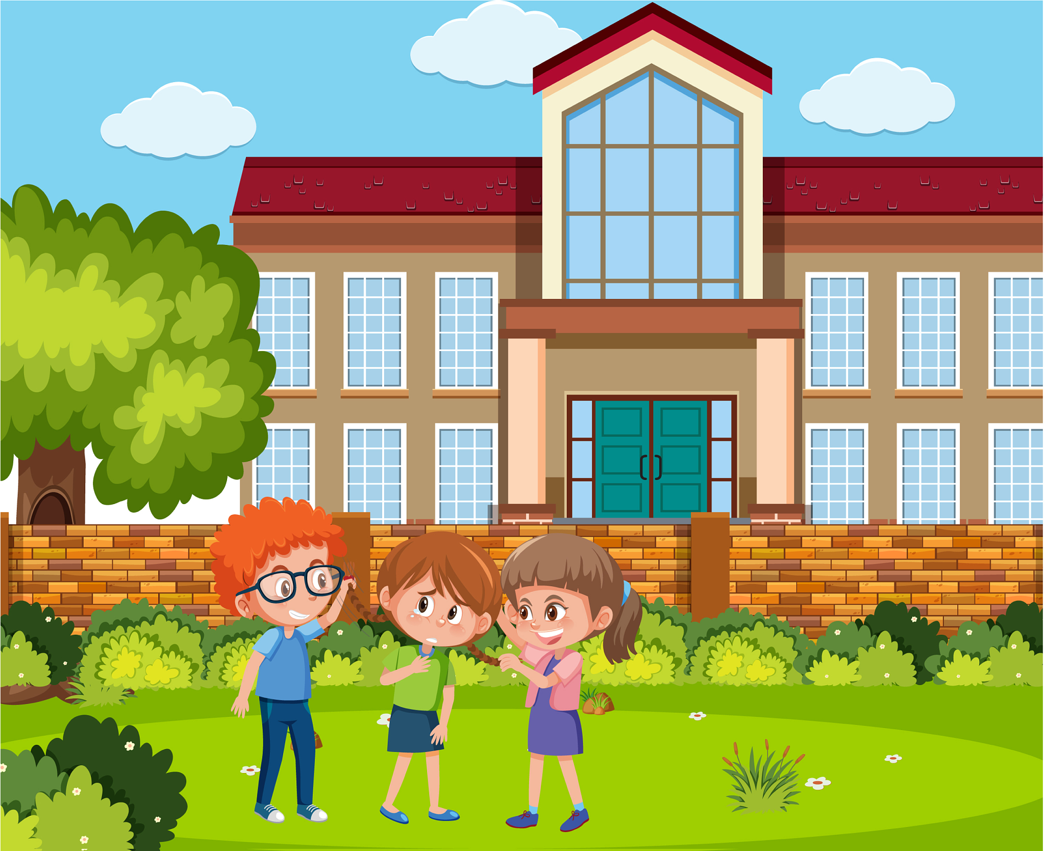 scene with two kids bullying friend in park