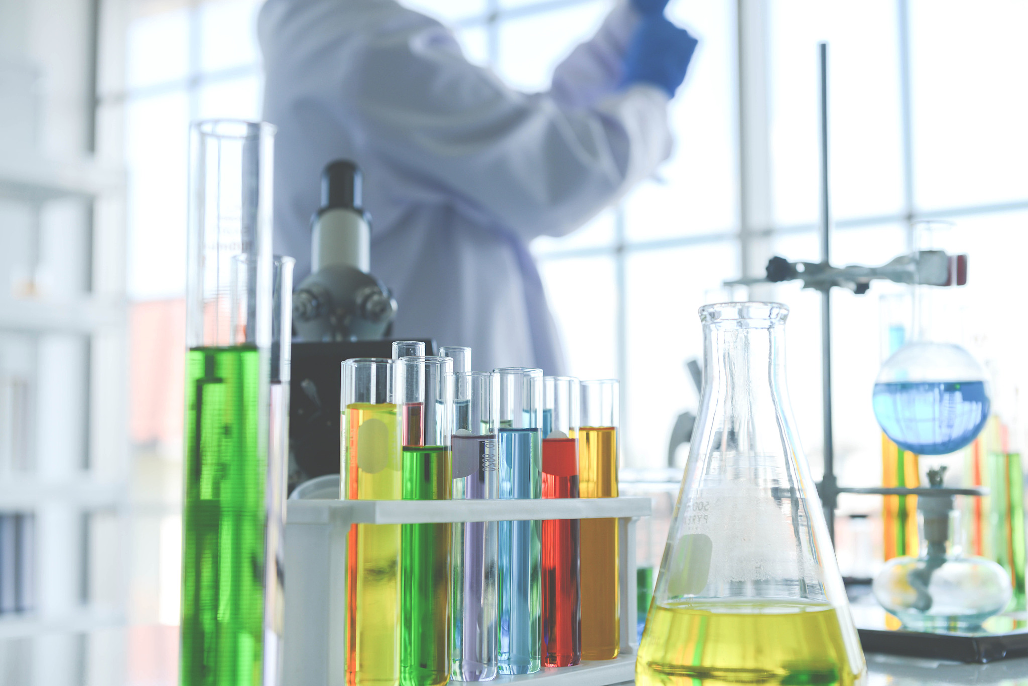 close up of glass laboratory chemical with chemical compounds in