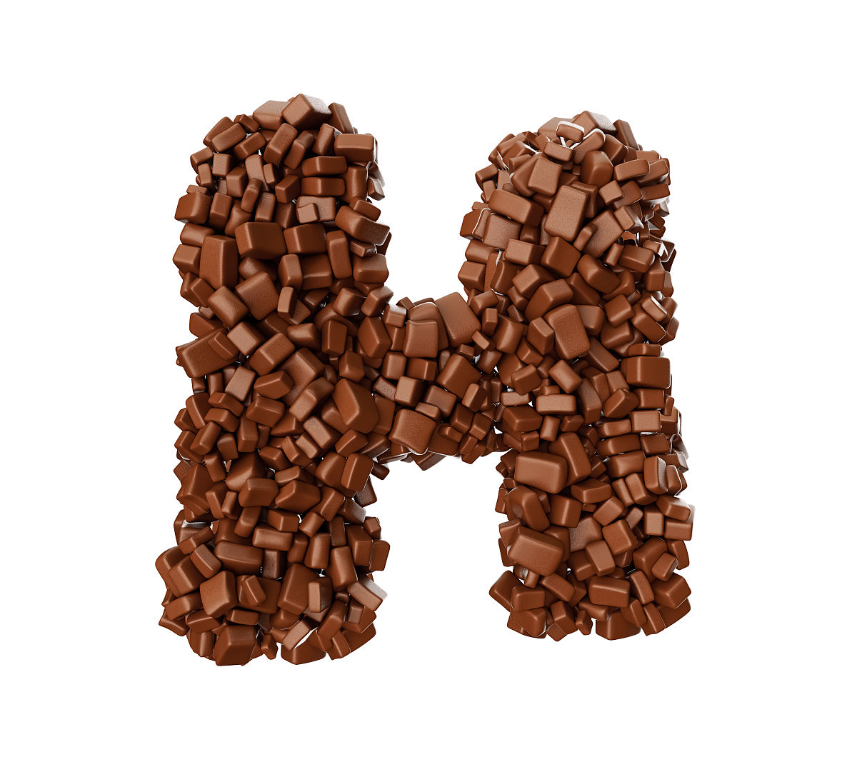 字母<strong>h制作</strong>的巧克力块巧克力块字母(字母h) 3d插图