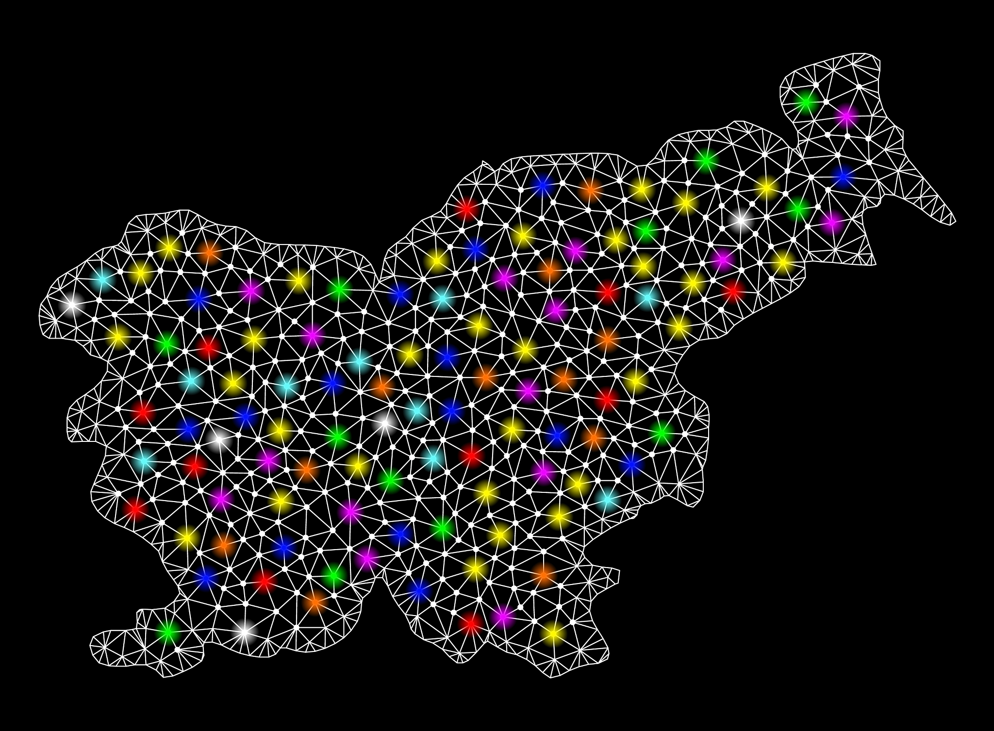 mesh carcass map of slovenia with colorful light