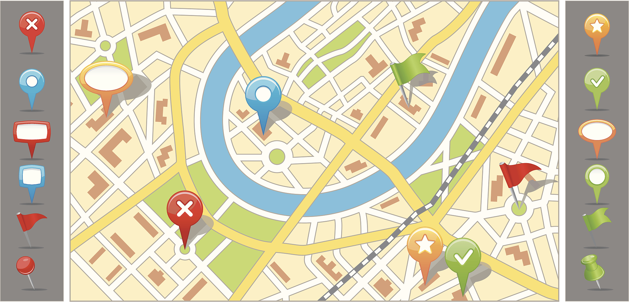 city map with navigation icons