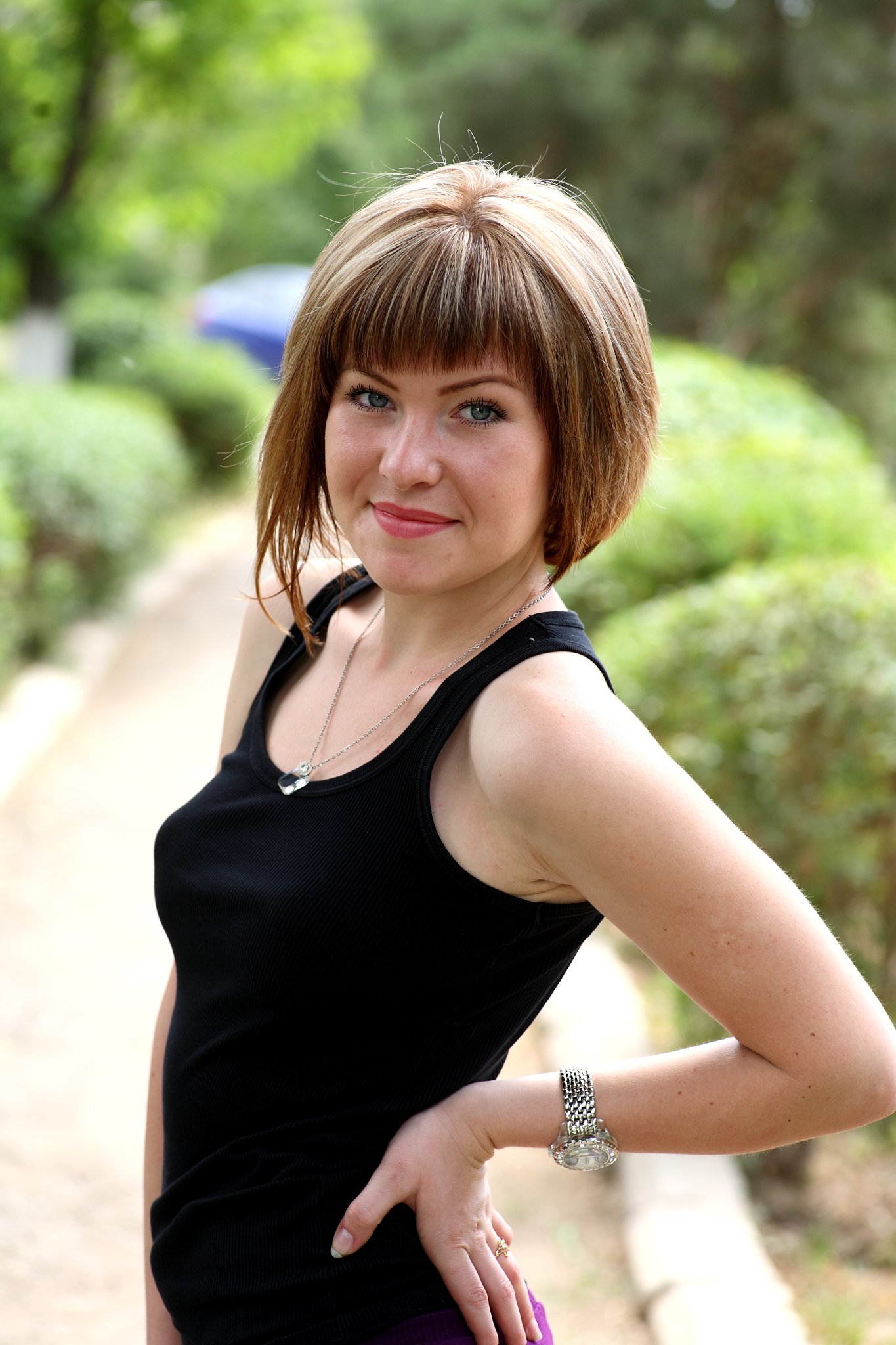 happy woman in forest