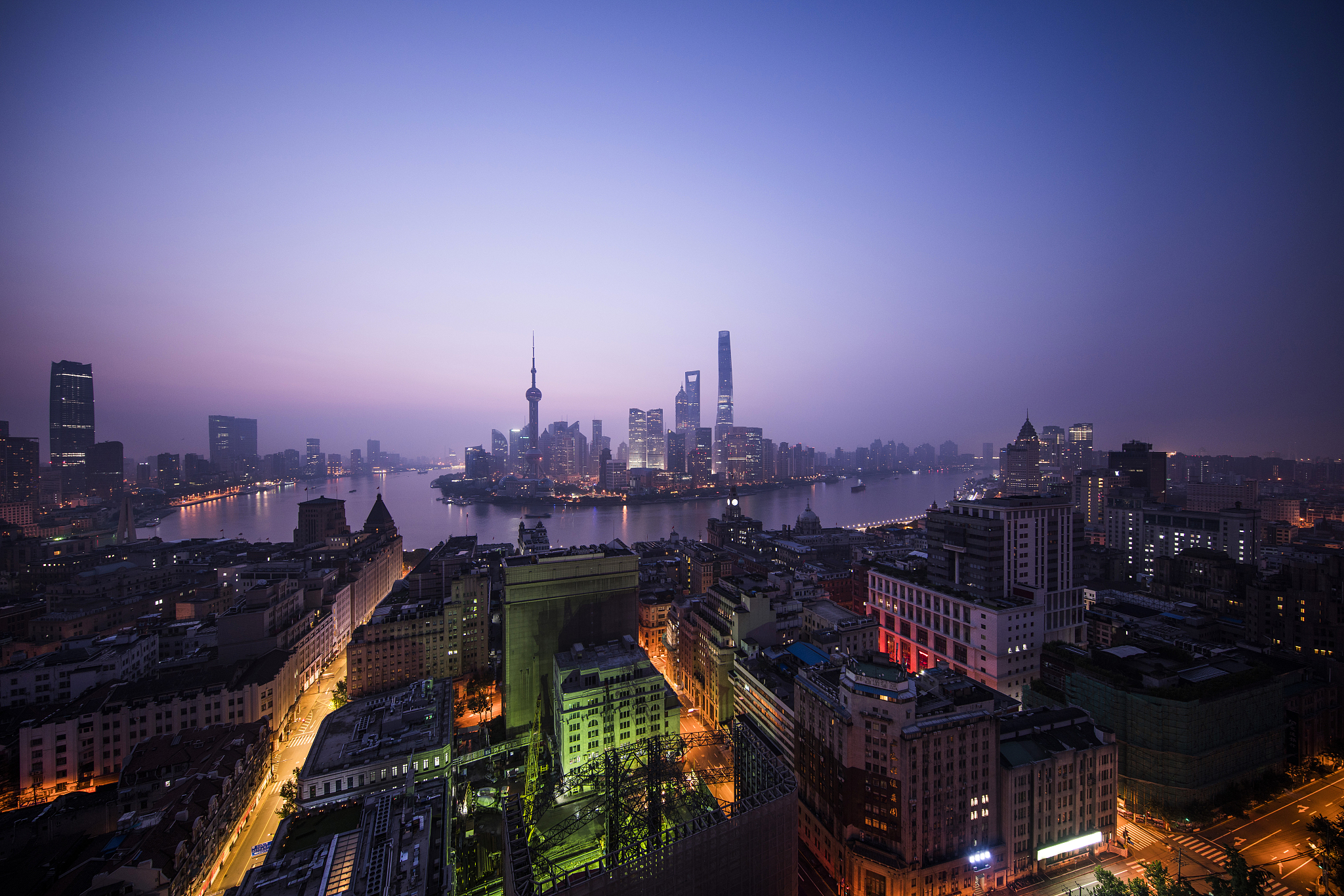 shanghai skyline at night