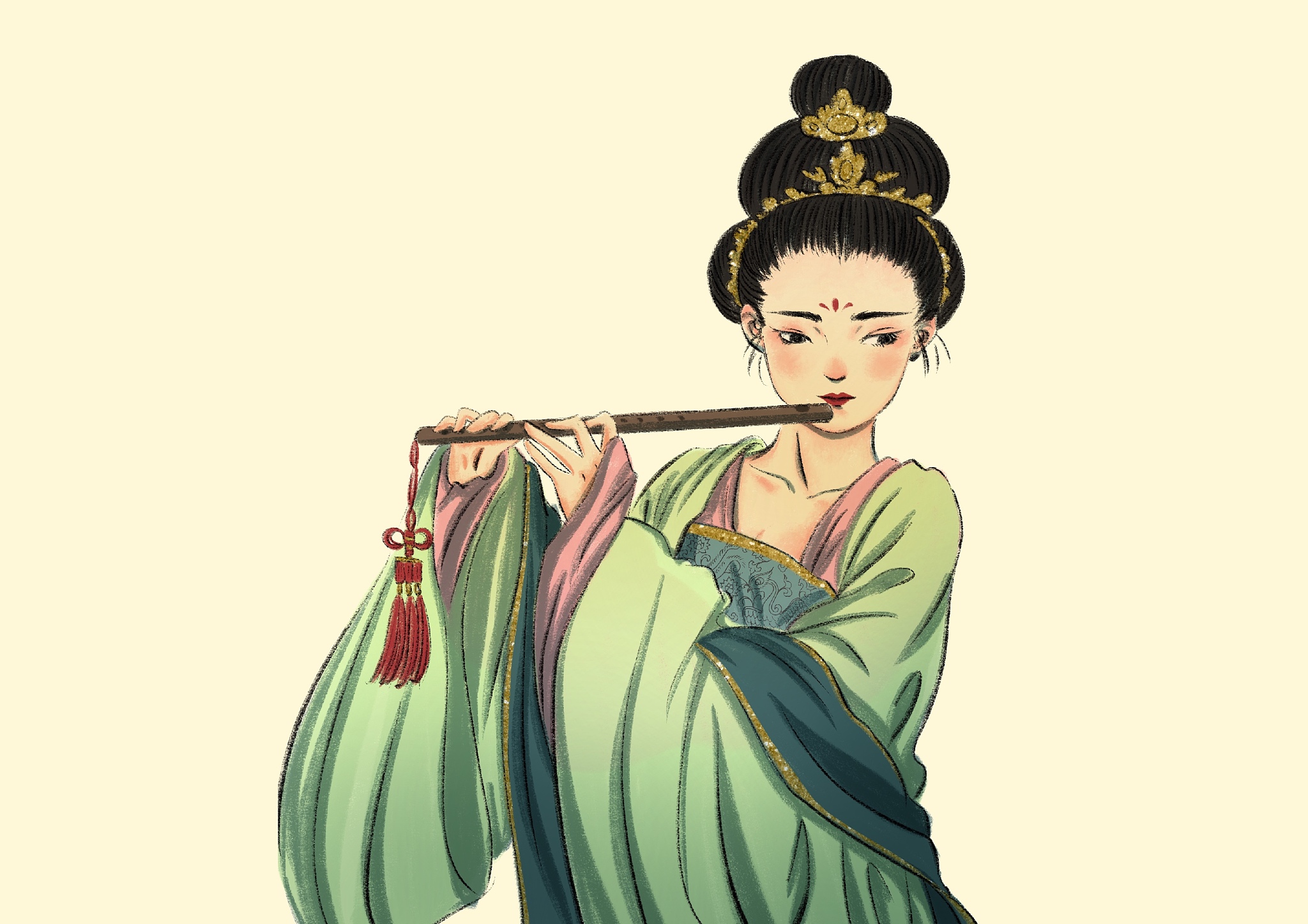 发盘云髻似堆鸦身着绿绒花比甲的意思回答+拓展。