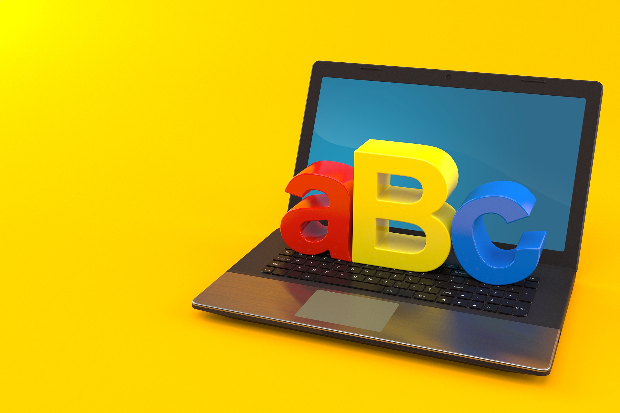 abc text with laptop
